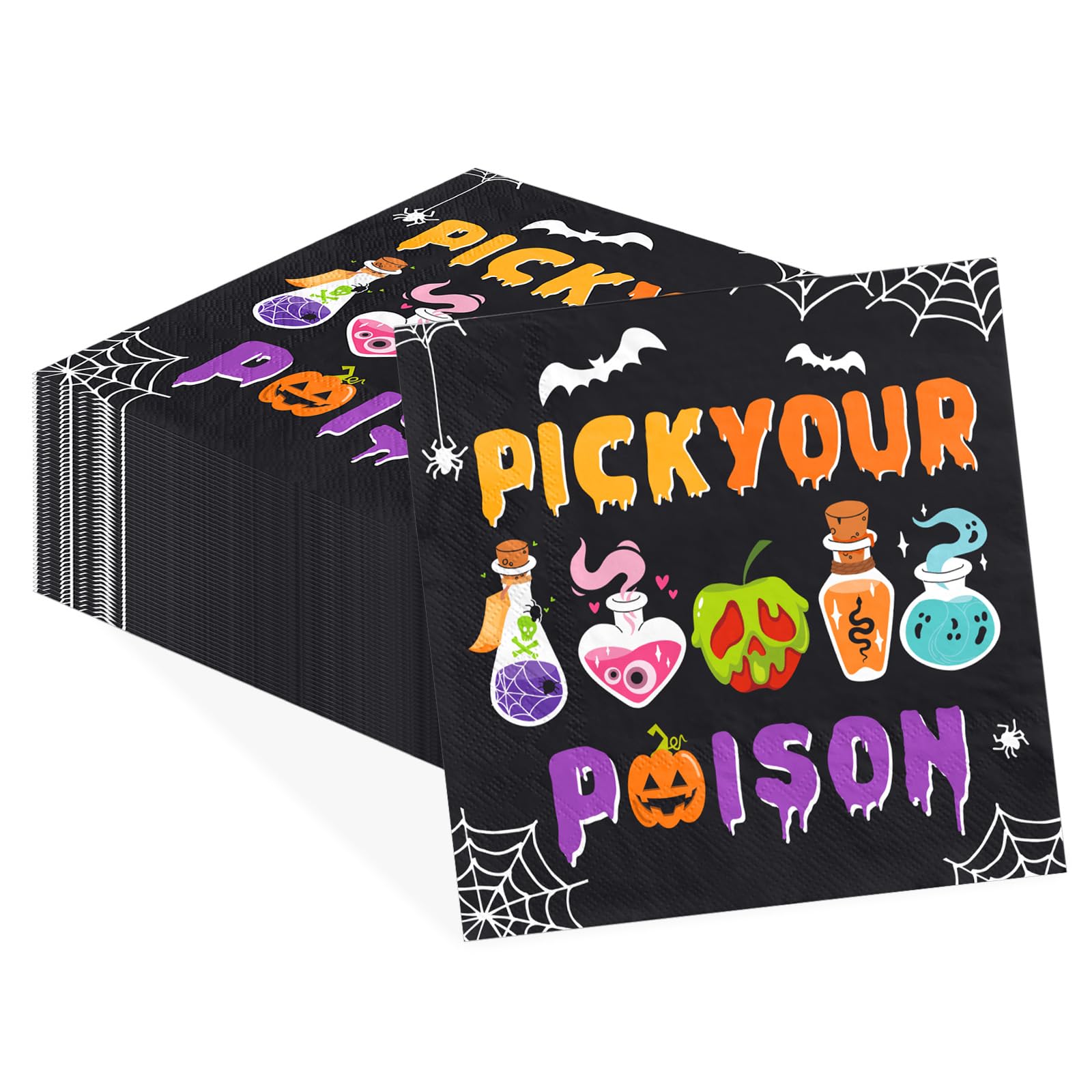 50Pcs Pick Your Poison Halloween Cocktail Napkins 5 x 5 inch 3Ply