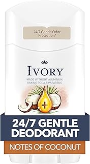 Ivory Aluminum Free Deodorant, Notes of Coconut, 24hr Gentle Deodorant, Dermatologist Tested, Baking Soda Free, Paraben Free, 2.4 oz