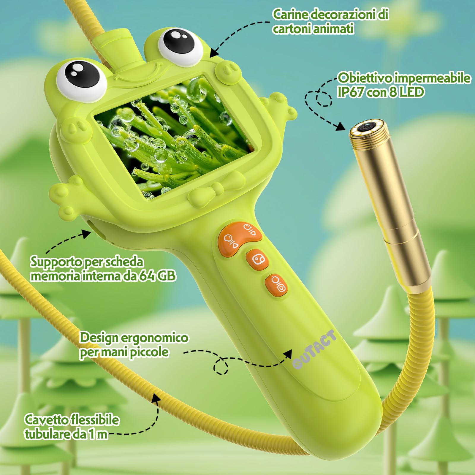 OUTACT Endoscopio per Bambini,Impermeabile IP67 con 8 LED,giocattoli educativi per Ragazzi e Ragazze 4-12 Anni,Giocattoli per Esplorazione All'aperto,Regalo di Compleanno di Natale