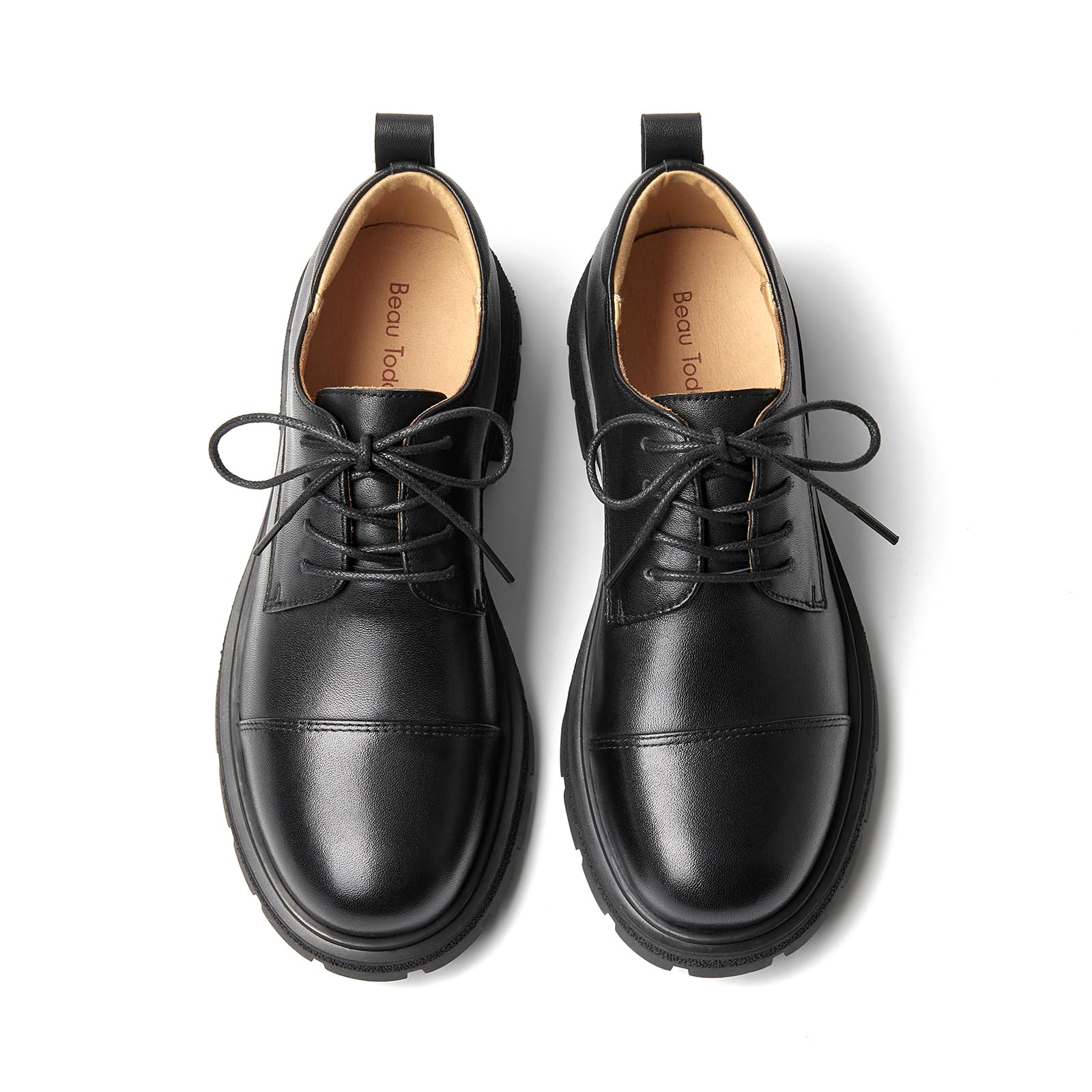 beau today Womens Oxford Shoes,Leather Lace-Up Oxfords for Women,Formal Chunky Comfortable Brethable Round Toe Non Slip Business Work Casual Office Dress Shoes-picture-50
