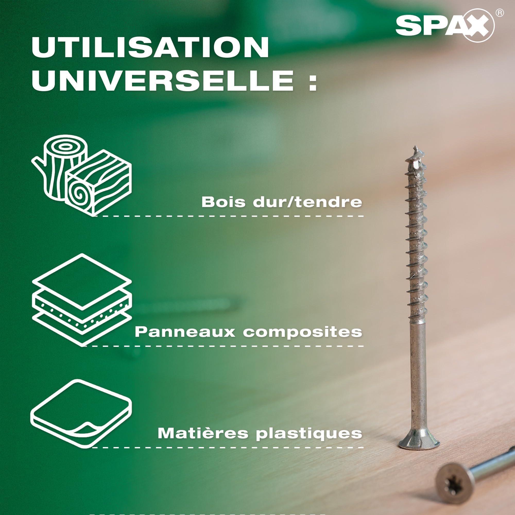 SPAX Vis universelle 6 x 80 mm, 180 pièces - Vis à bois, filetage partiel, tête fraisée, T-STAR Plus T30, pointe 4CUT, revêtement WIROX - 8000000277078