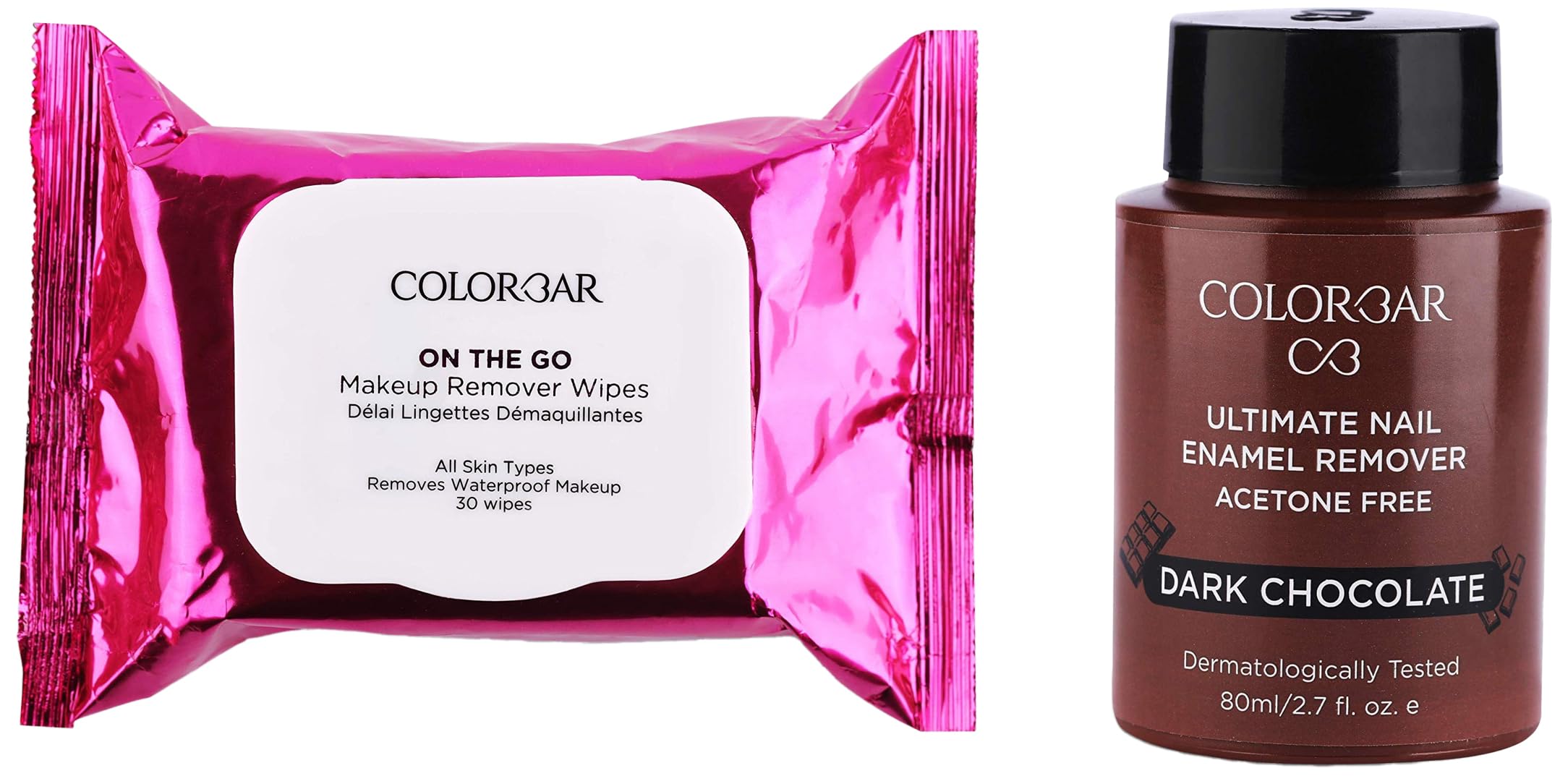 Colorbar Remover Wipes, 30 Wipes (150mmx200mm) & Colorbar Ultimate Nail Enamel Remover, Dark Chocolate, 80ml