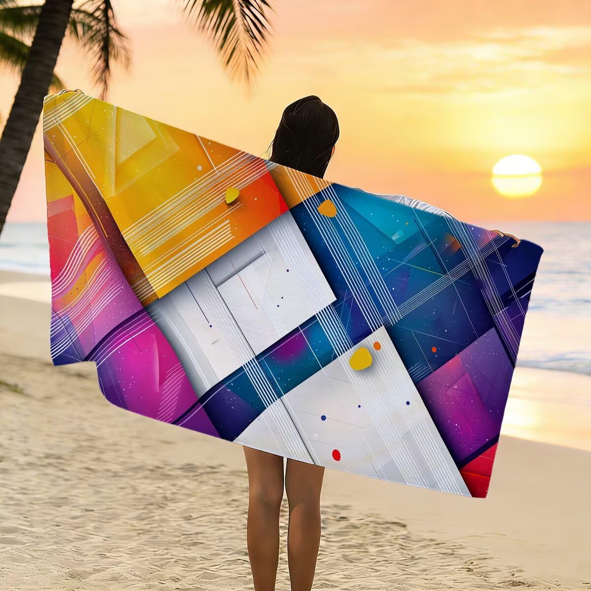 Telo Mare Microfibra, Telo Mare Grande 90x200cm 2 Pezzi, Asciugamano Palestra Donna Asciugatura Rapida, Antisabbia Asciugamano Microfibra, Leggero Asciugamani Palestra per Regalo (Colorato) -4536