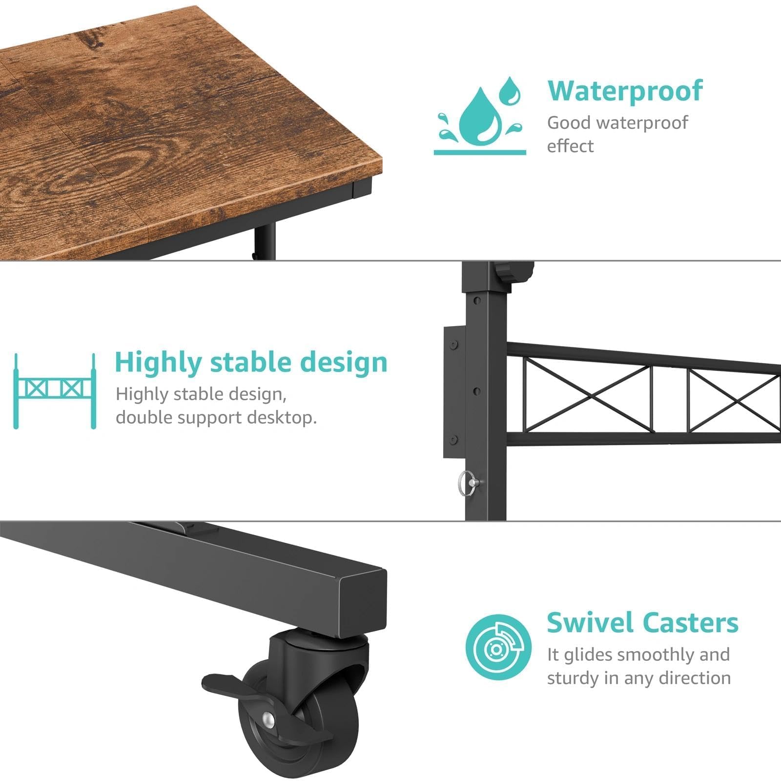 Small Portable Rolling Standing Desk - 32 Inch Adjustable Height Mobile Stand Up Desks with Wheels for Treadmill — view 9