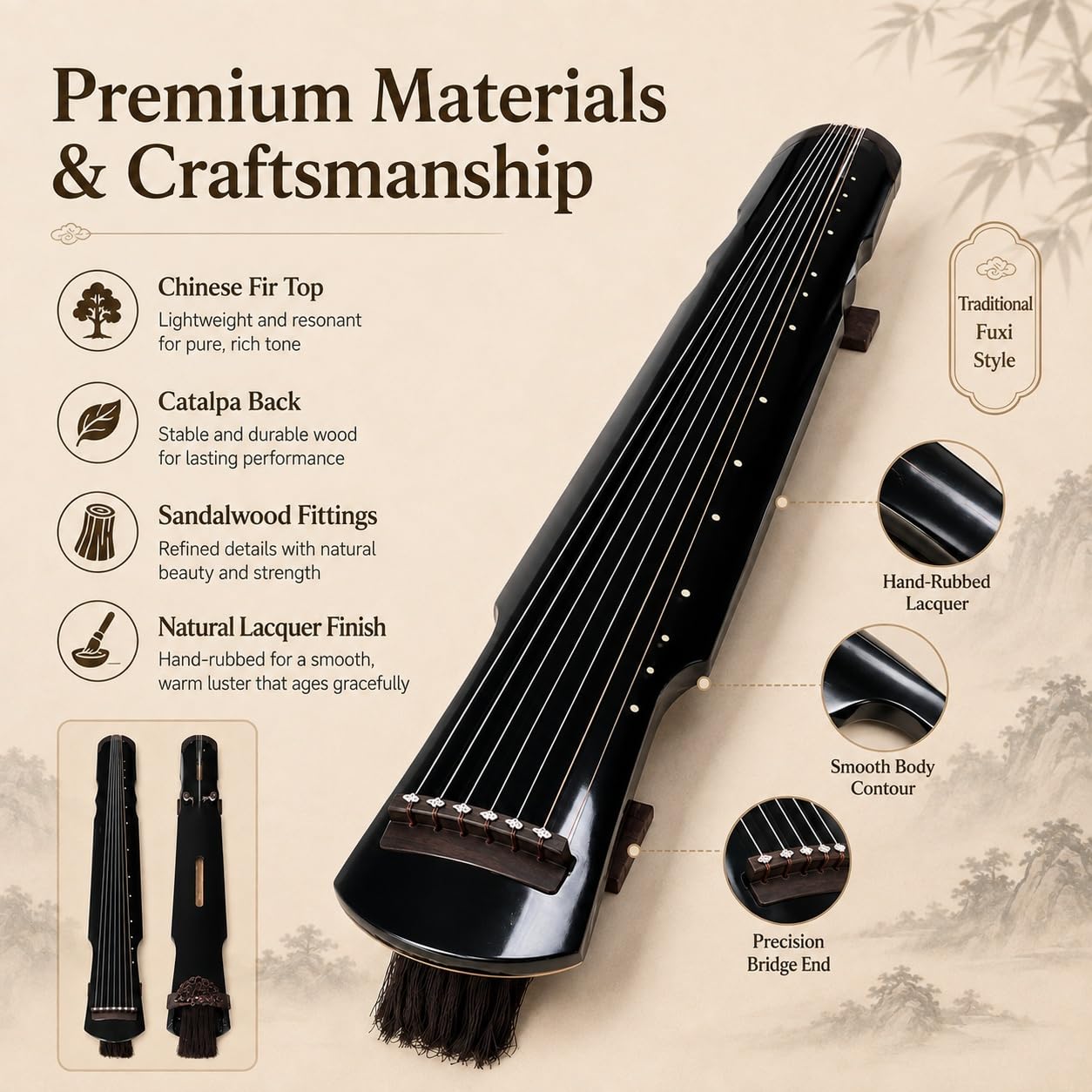 Performance Guqin Zhongni Style Drewno cedrowe w kolorze czarnym