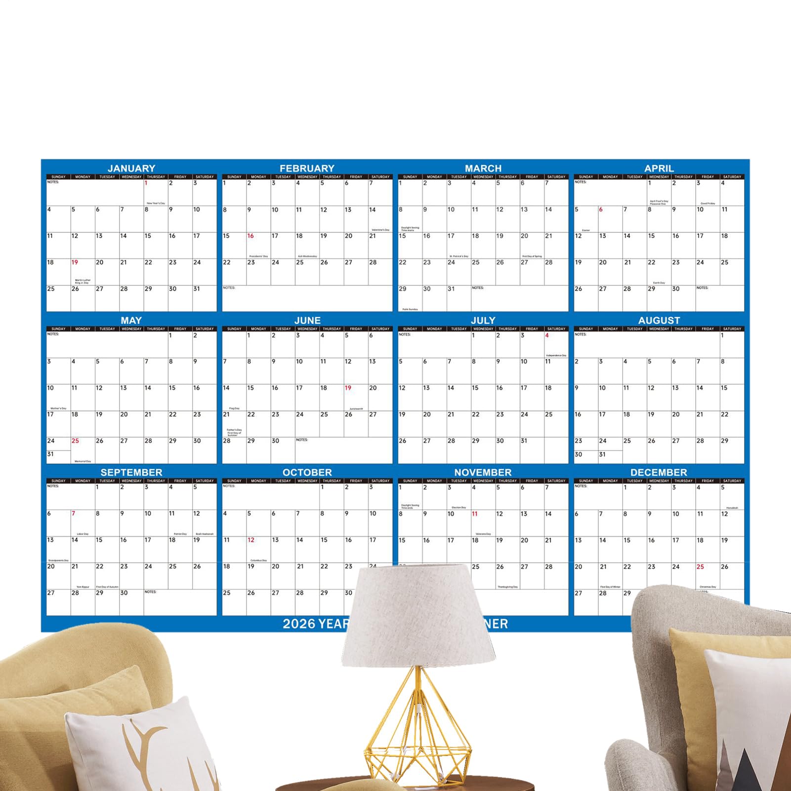 Calendario de Pared Planificador Para El Seguimiento De Agenda Y Horarios | Calendario Anual Para Sala, Dormitorio, Estudio, Residencia, Estudiantes, Adultos, Profesores y Adolescentes