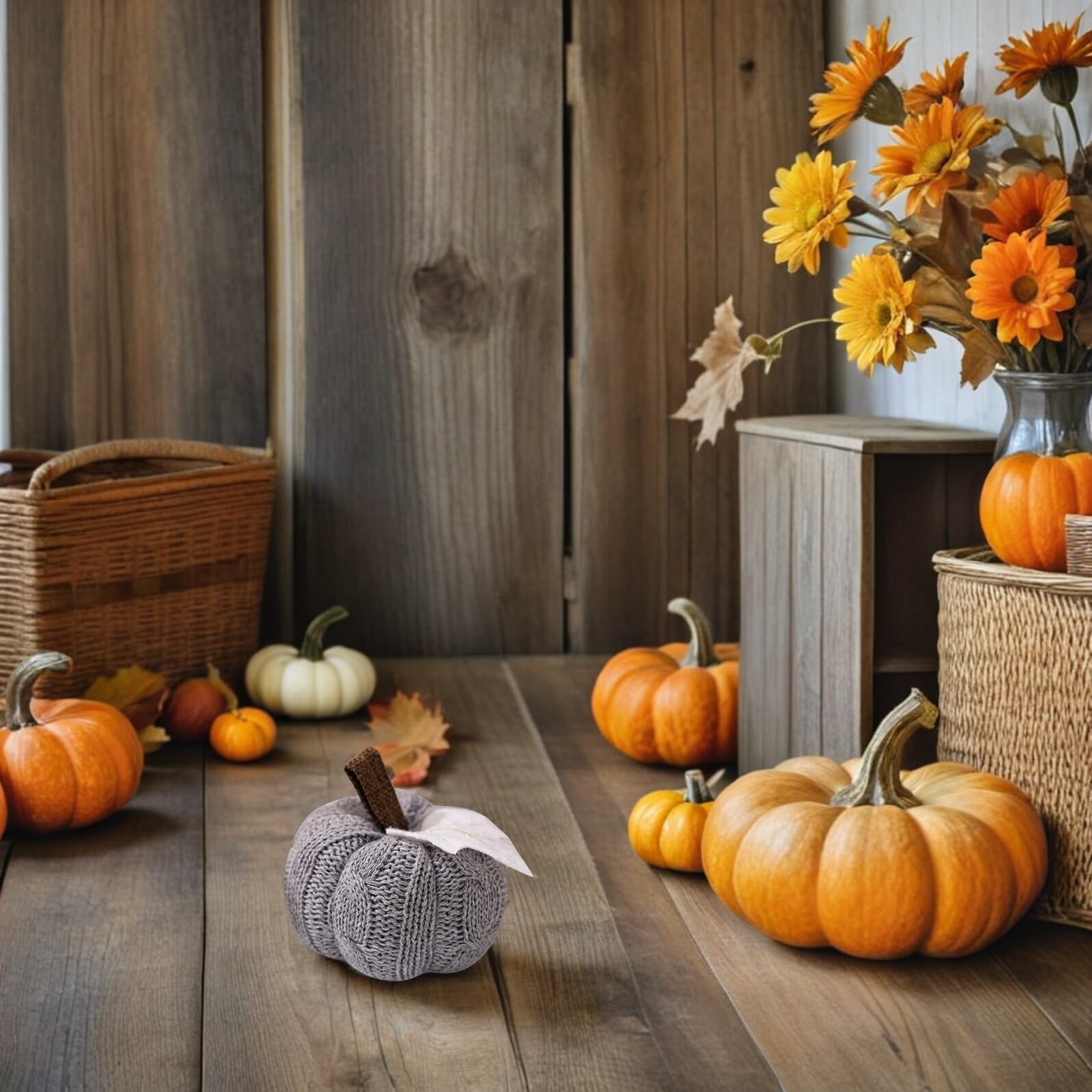 6stücke Strickkürbisse Mini für Herbstdeko Kunstkürbisse Gestrickt Dekokürbisse Landhausstil Künstliche Kürbisdeko für Tischschmuck