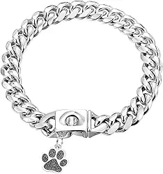 Coleira de corrente para cães de aço inoxidável coleira de cachorro 10 mm elos cubanos, corrente de metal com fivela de encaixe, etiqueta para cachorros, pequenos, médios e grandes (45,7 cm)