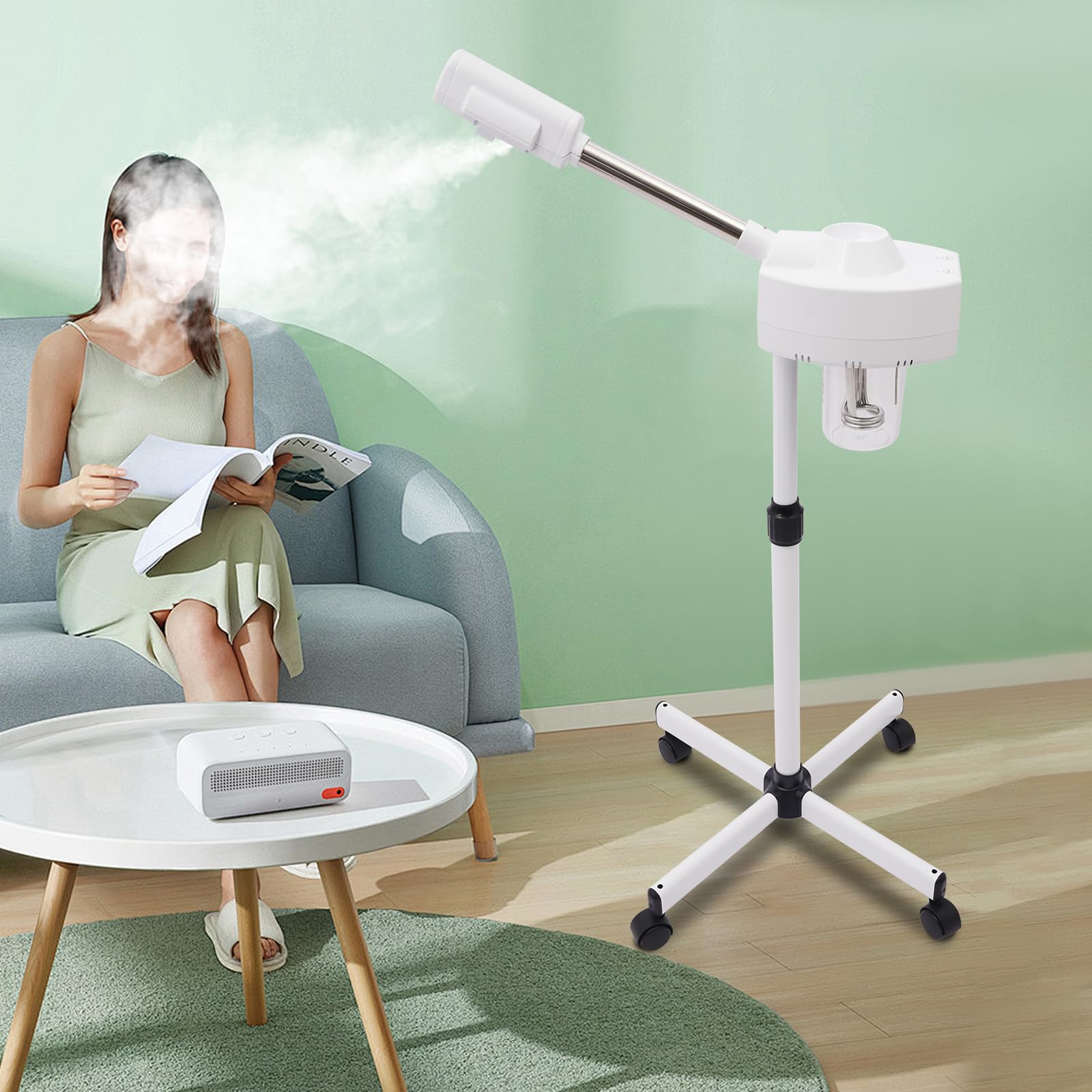 Gesichtsdampfer 800W 360 Grad Drehbar 2 In 1 Ozon Bedampfer Verdampfer mit Einziehbaren Stab Gesichtssauna Weiß