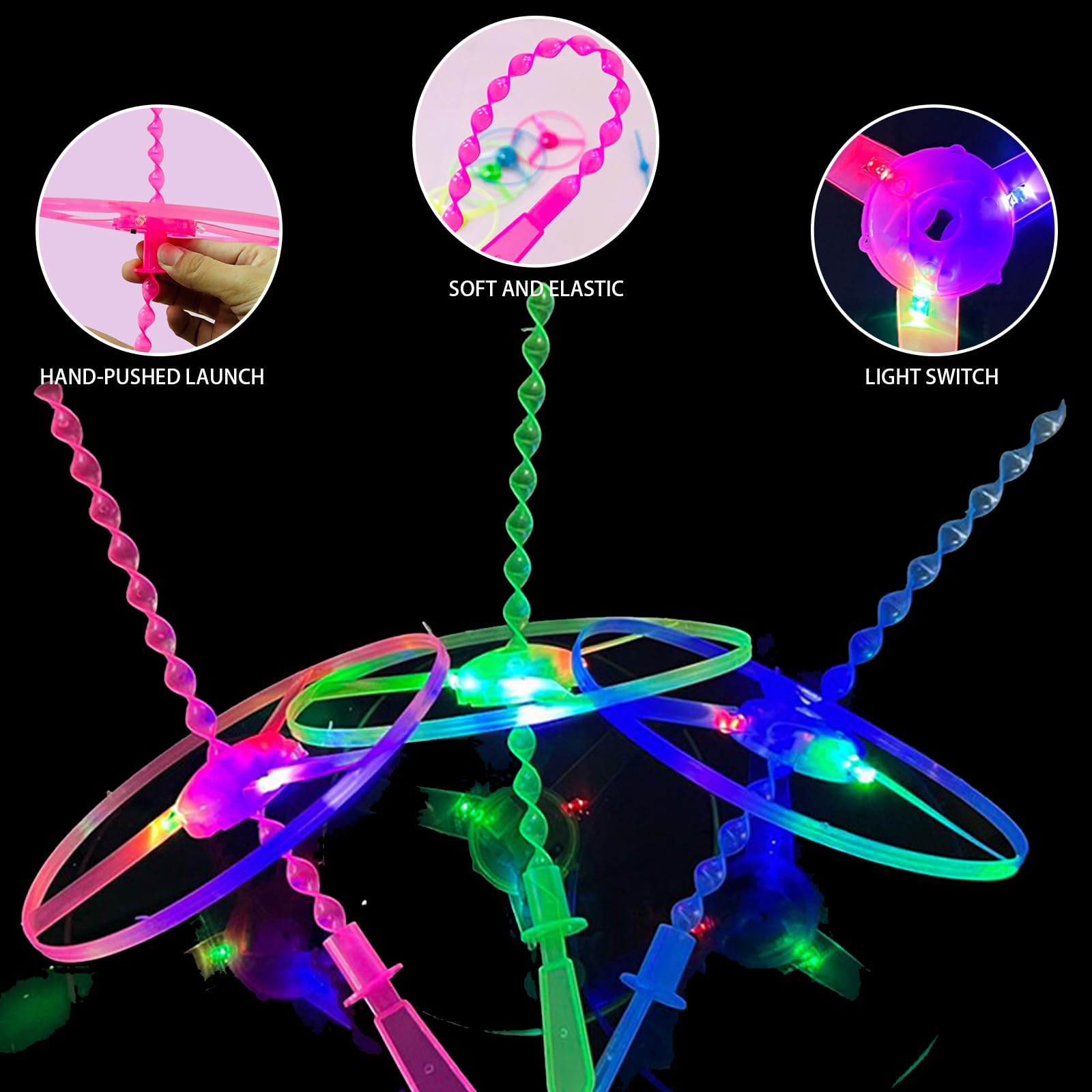 LUKIUP 24 Volant Lumineux Ensemble, LED Lumineux Helicoptere, Disque Volant Cadeau pour Fête D'anniversaire Volant Extérieur Interactif