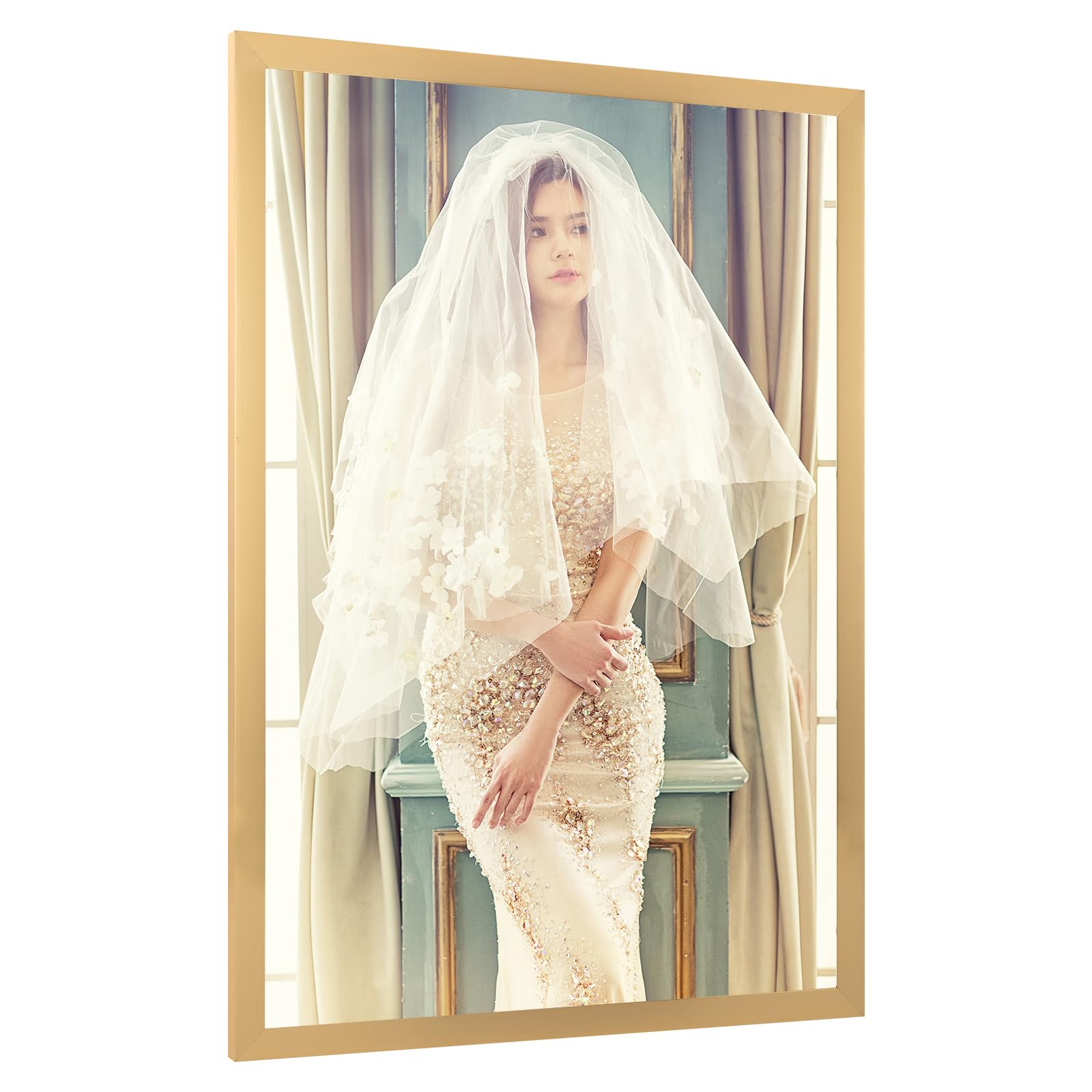 14x17 Frame Gold, Modern 17x14 Picture Poster Frame, Horizontal Vertical Hanging, Ornate 14 by 17 Gallery Family Concert Portrait Photo Frame Anniversary/Birthday/Wedding/Thank you/Christmas Gift