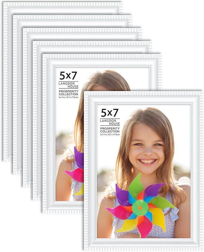 Langdon House 5x7 (13x18 cm) Picture Frames (White, 6 Pack), Contemporary Frame Set, Wall Mount
