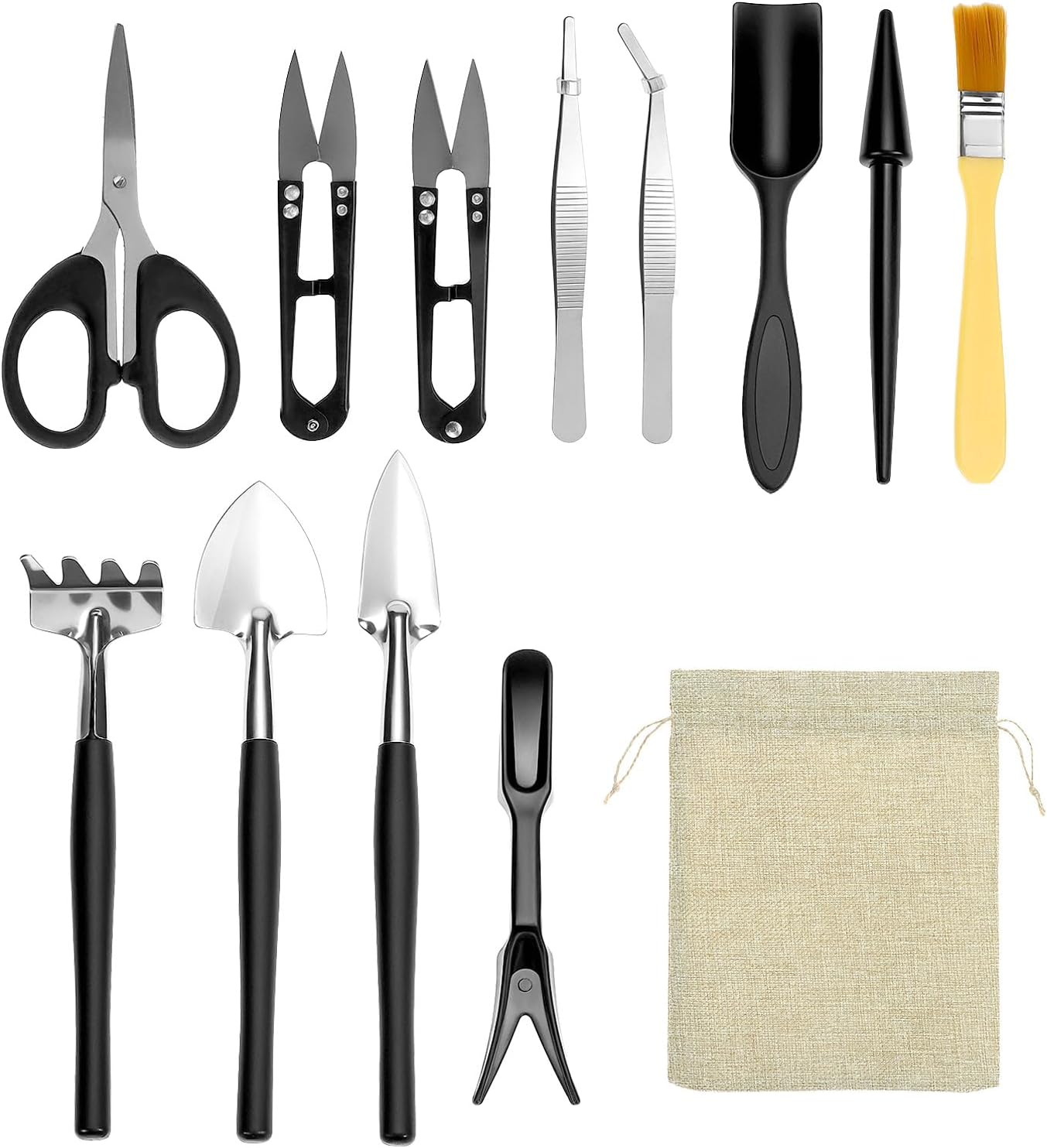 QWORK® 13 Stück Bonsai Werkzeug-Set mit Aufbewahrungsbeutel, für Zimmerpflanzen, Sukkulenten &amp; Mini-Gärten