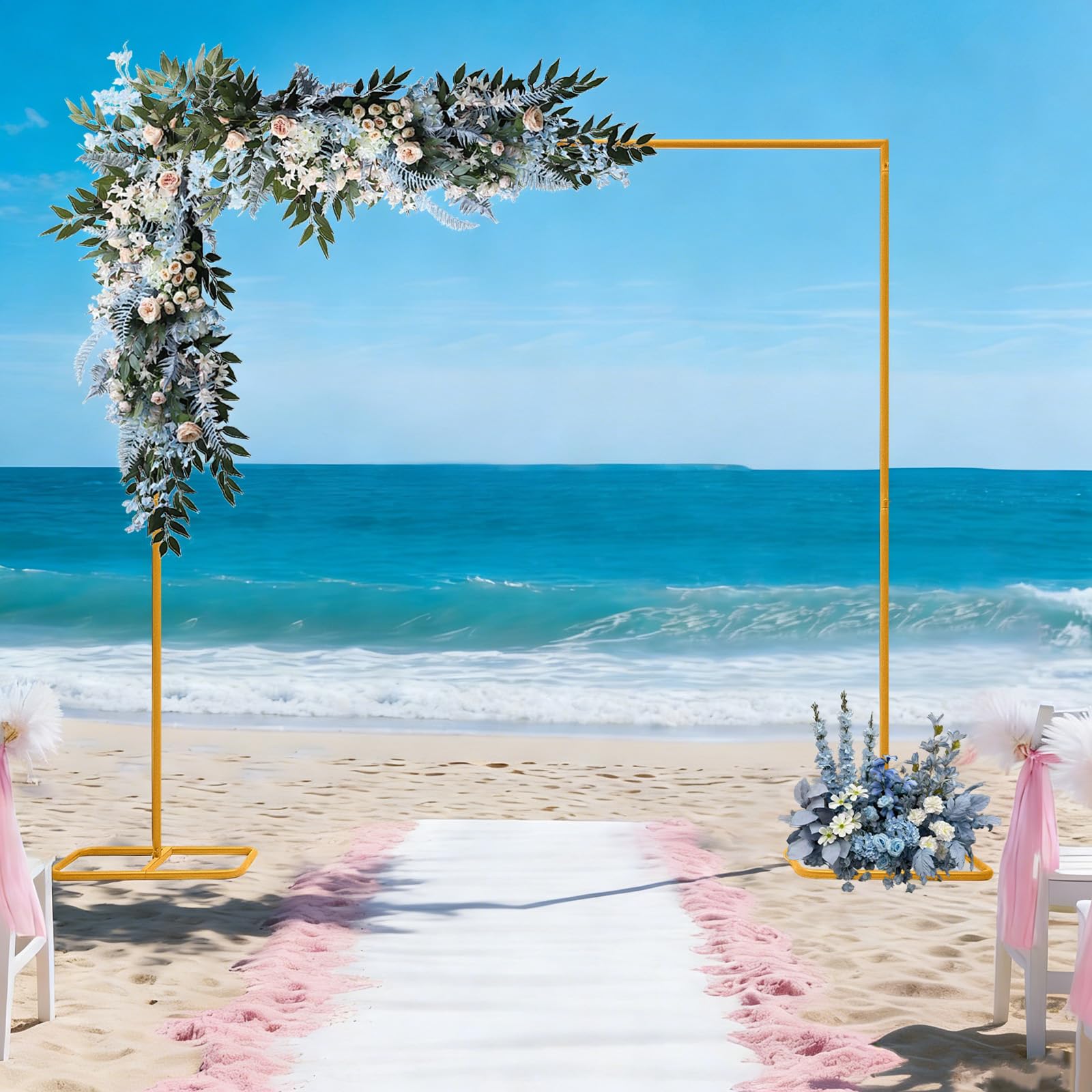 Hochzeitsständer 2x2,1m Gold, Blumensäule Hintergrundständer aus Metall mit Rechteckrahmen, Hochzeit Deko Ständer, Blumenständer für Ballon Blumen Wand Hochzeitsfeier Geburtstag Party
