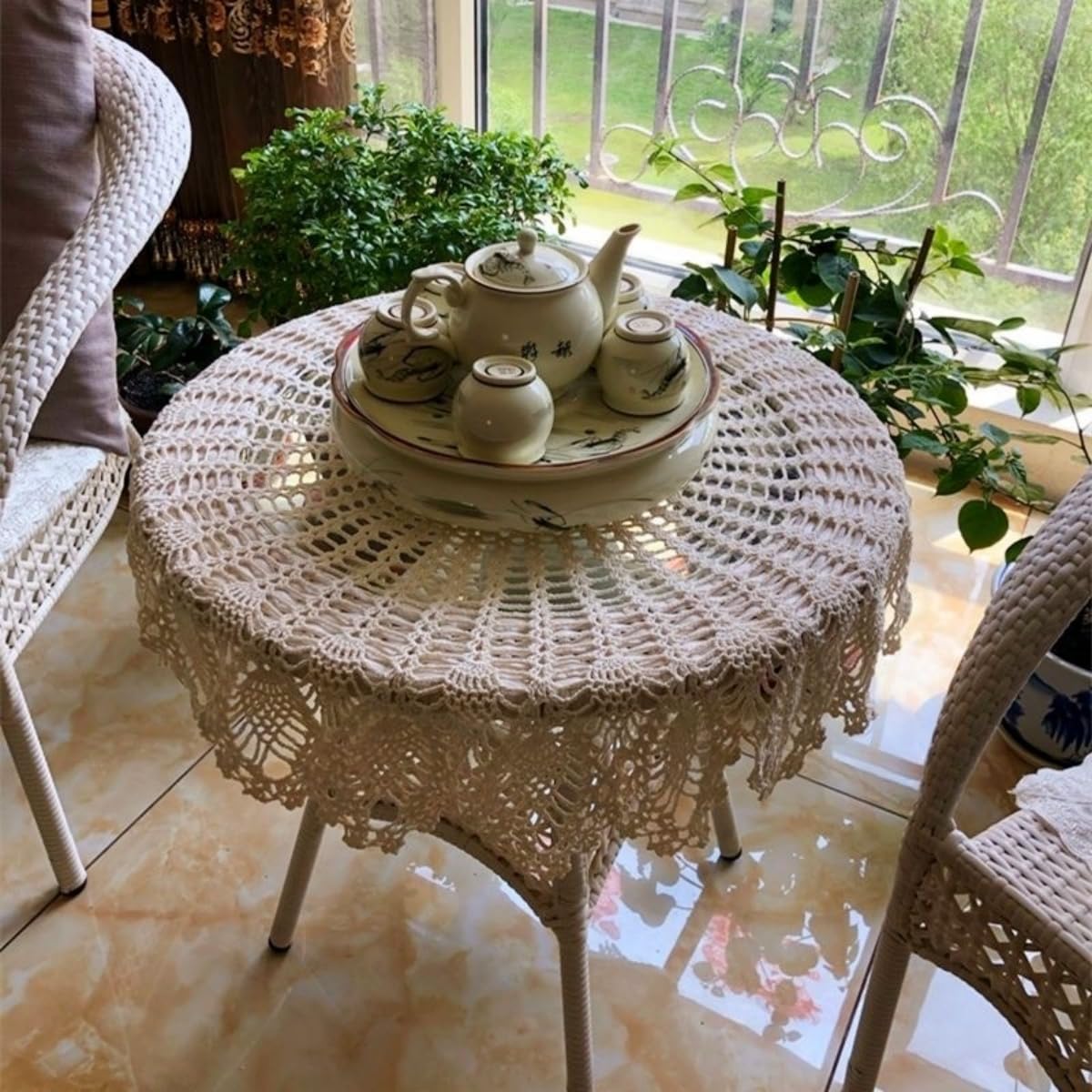 ヴィンテージ　レース編み　ハンドメイド　テーブルクロス　マルチカバー Amazon｜Yizunnu手作りかぎ針編みテーブルクロスヴィンテージ