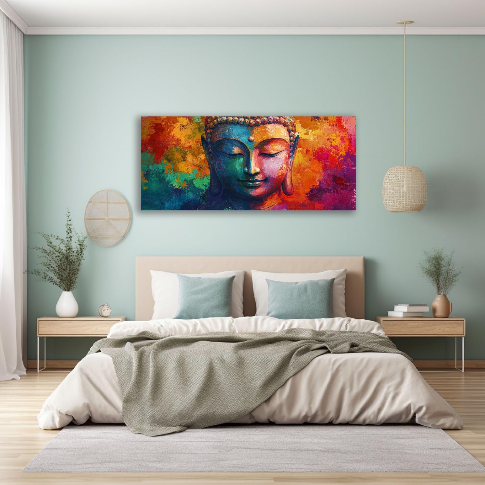 JosuE cuadros Lienzo Zen para pared Retro Árbol Pintura Imagen Cuadros Decoracion Salon Comedor Pasillo（Turquesa 98-40x80cm Enmarcado