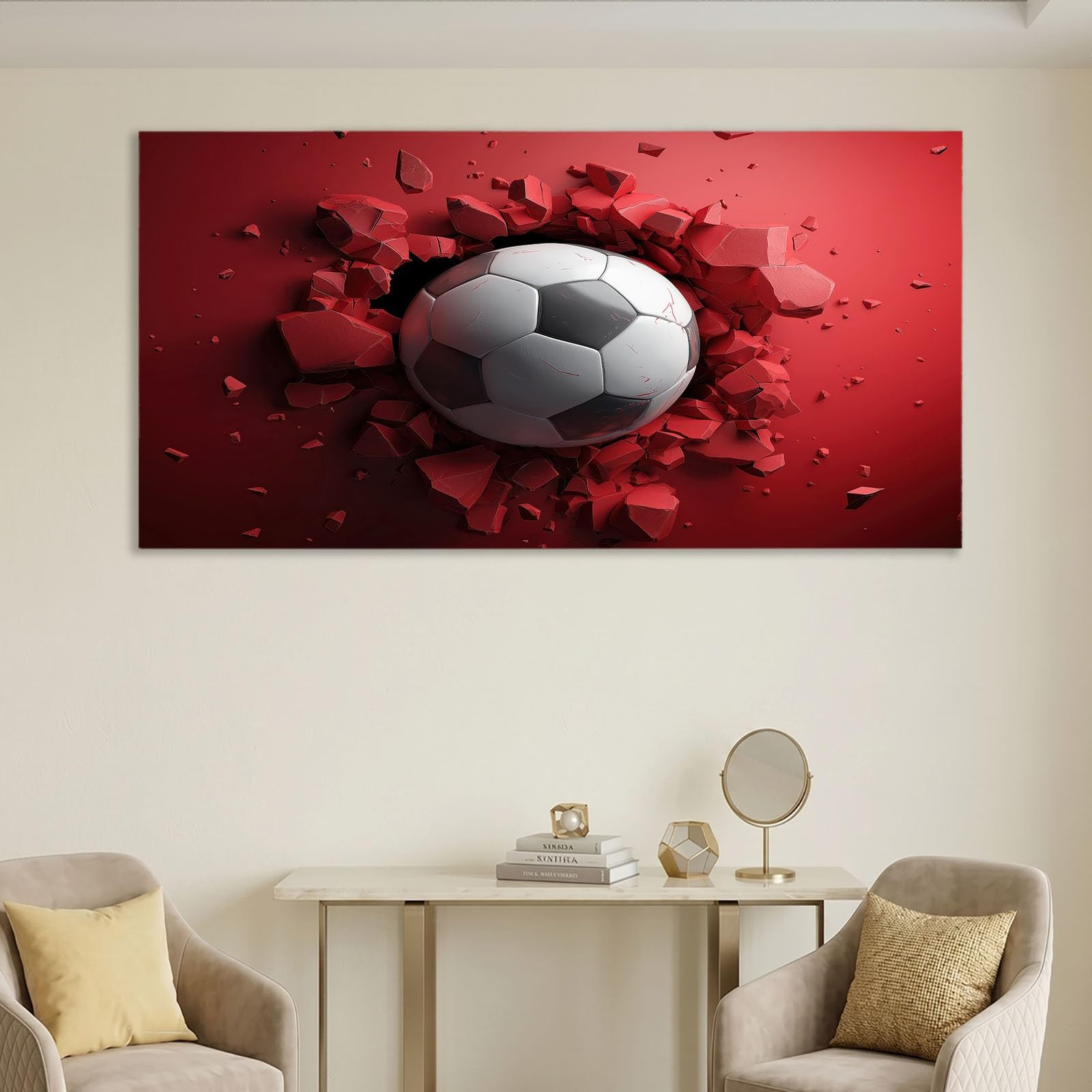 Zapierający dech w piersiach obraz na płótnie z włókniny, sportowy, minimalistyczny, 140 dł. x 70 W, motyw piłki nożnej, obraz ścienny do dekoracji ścian salonu, sypialni, druk artystyczny, naturalne
