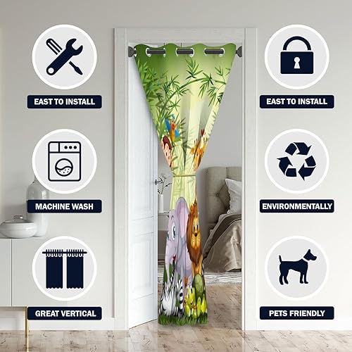 Miniatura 8 de Cortinas opacas de puerta de animales para puertas, selva, vida silvestre, zoológico, elefante, león, tigre, jirafa, para armario de dormitorio,