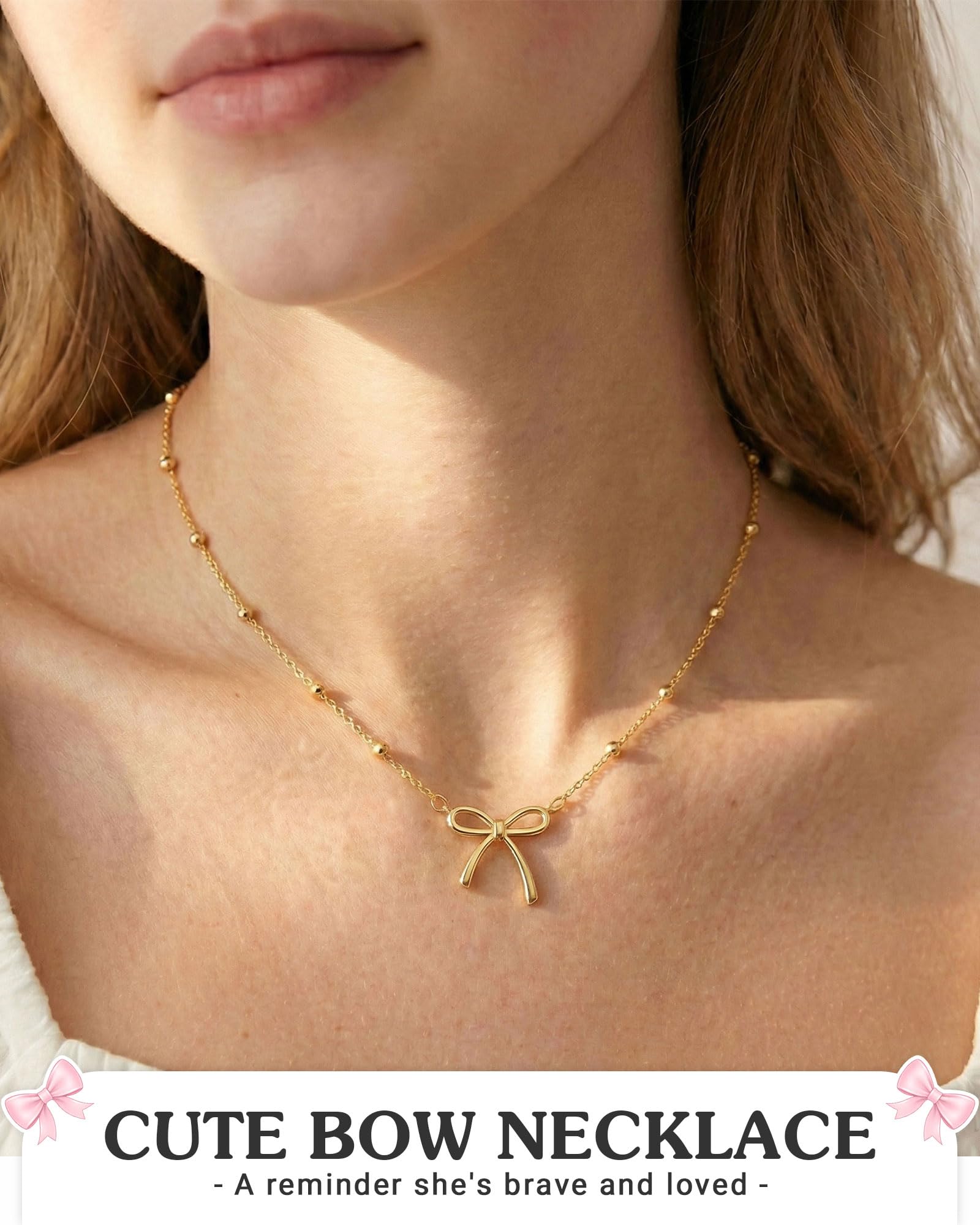 UNGENT THEM Always Remember You Are Loved - Cute Preppy Girly Trendy Stuff Gold Bow Necklace for Women Teen Girls