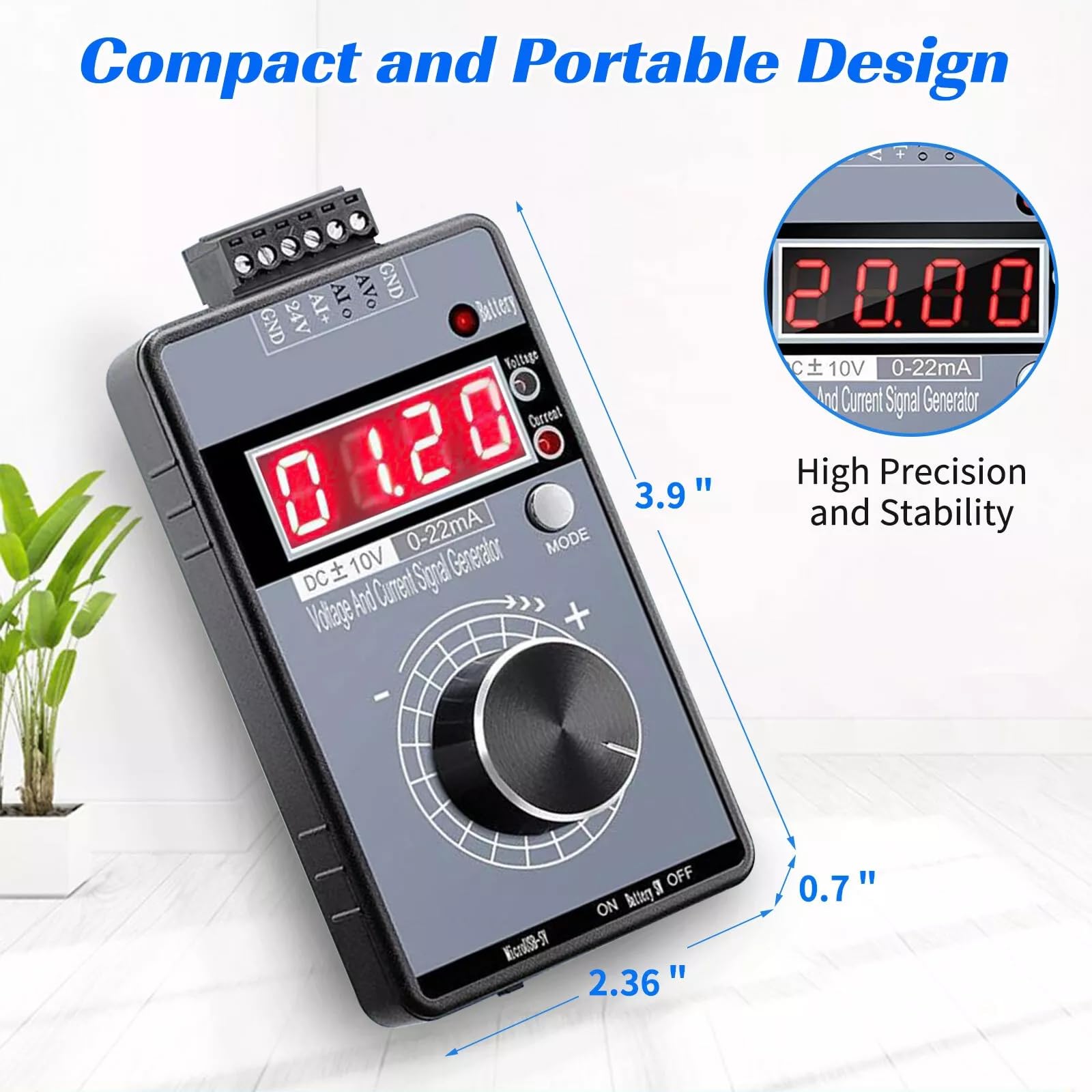 NATEFEMIN Signal Generator, Built-in 1000mAh/3.7V Lithium Battery, 0-10V/0-22mA Current Voltage Signal Generator