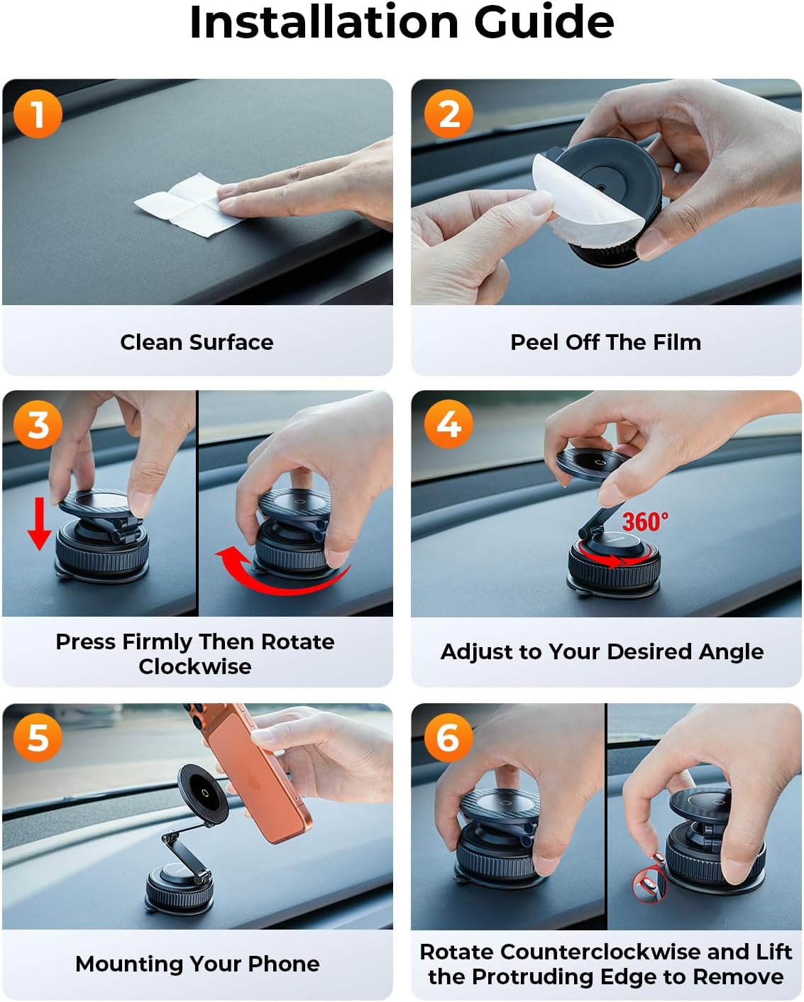 2026 Upgraded 360°Rotation Nano Gel Suction Phone Holder, Foldable Metal Vacuum Magnetic Phone Holder [119+LBS Max Suction] Tesla model Y/3 MagSafe car Phone Mount for iPhone 17 16 Pro Max S26 Ultra