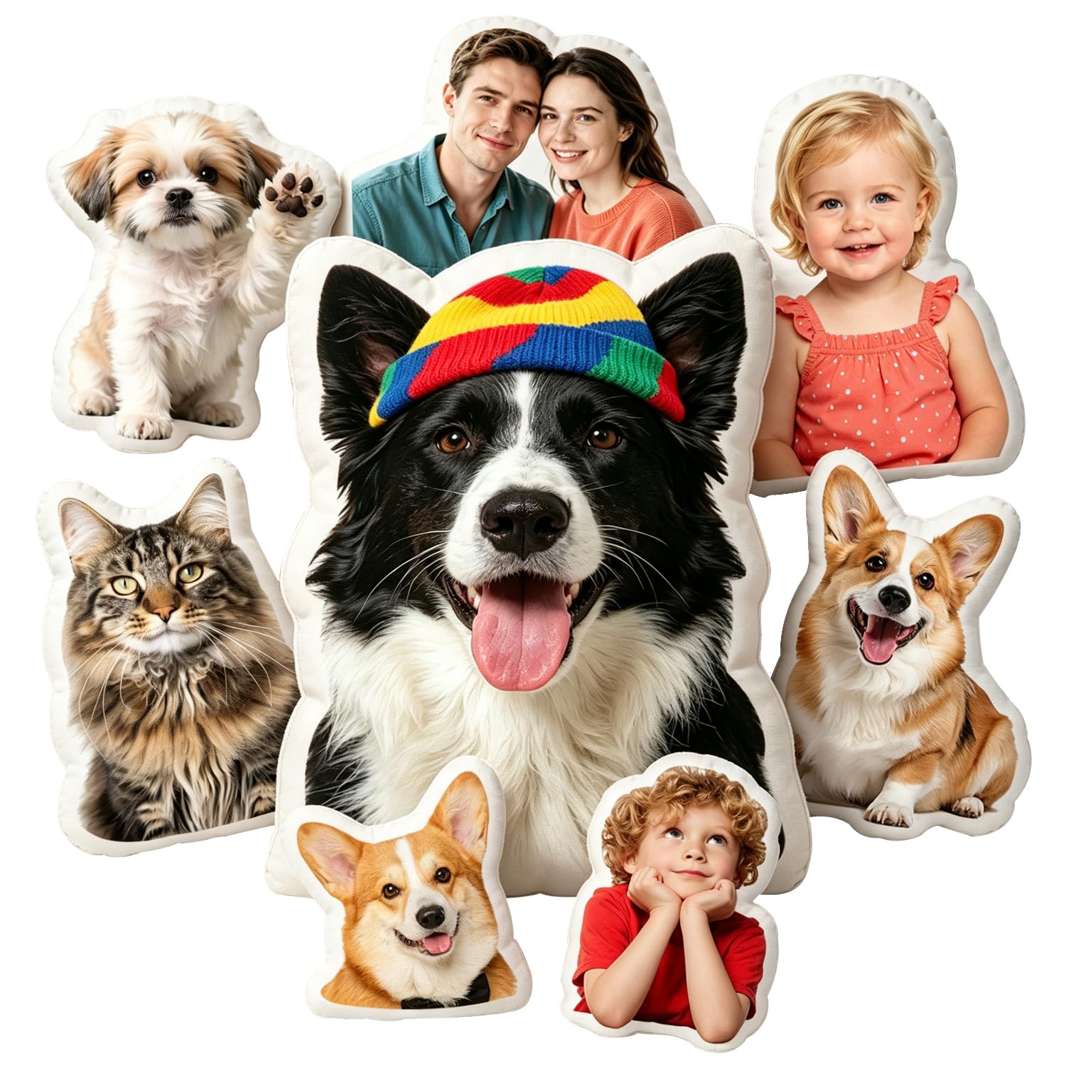 Custom Pillow with Face, Personalised Shaped Pillow with Dog Cat Photo