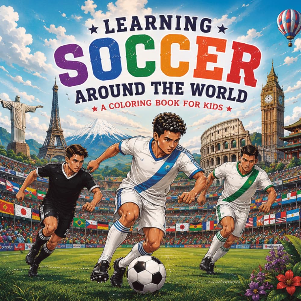 Learning Soccer Around the World: A Fun Geography & Soccer Coloring Book for Kids Ages 6–10