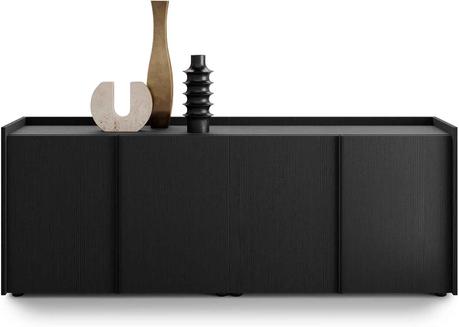 Mobili Fiver, Romina Low Sideboard (72.28x14.17x27.55 in), 4 Doors, Ashwood Black, Made in Italy