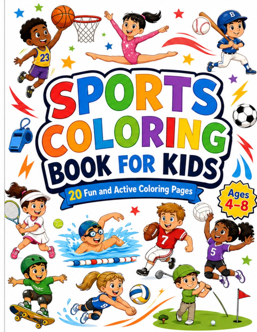 Sports Coloring Book for Kids: 20 Fun and Active Coloring Pages