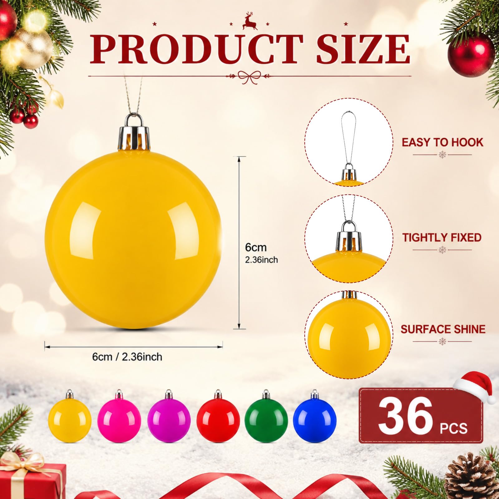 Bbto 36 pezzi 6,1 cm ornamenti a sfera di Natale in plastica lucida