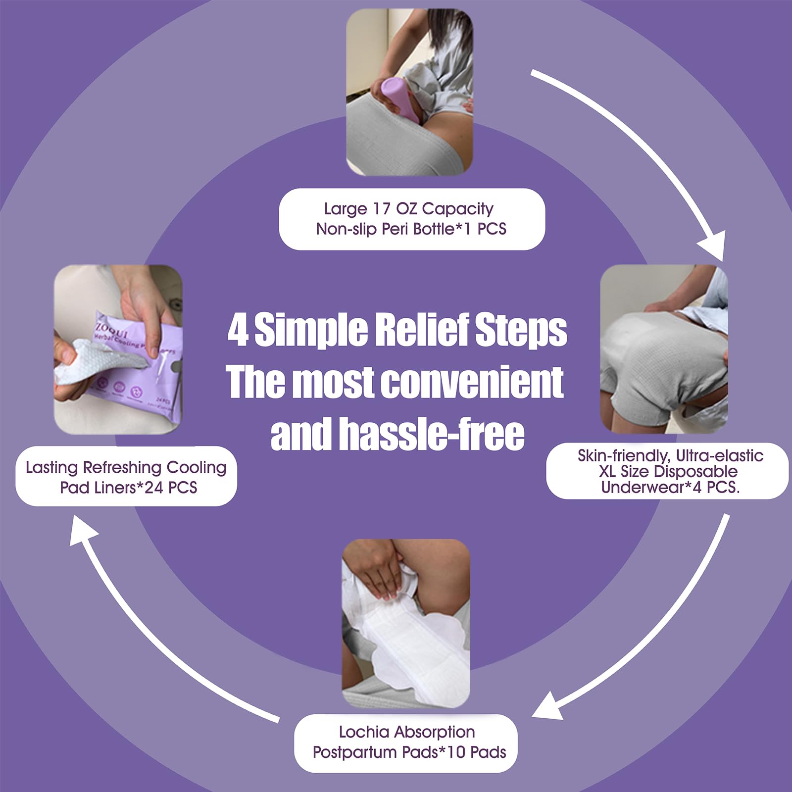 Postpartum Recovery Kit for New Moms, 16 Pcs Perineal Care Set with Peri Bottle, Disposable Underwear, Postpartum Pads & Cooling Pad Liners, Hospital Bag Essentials