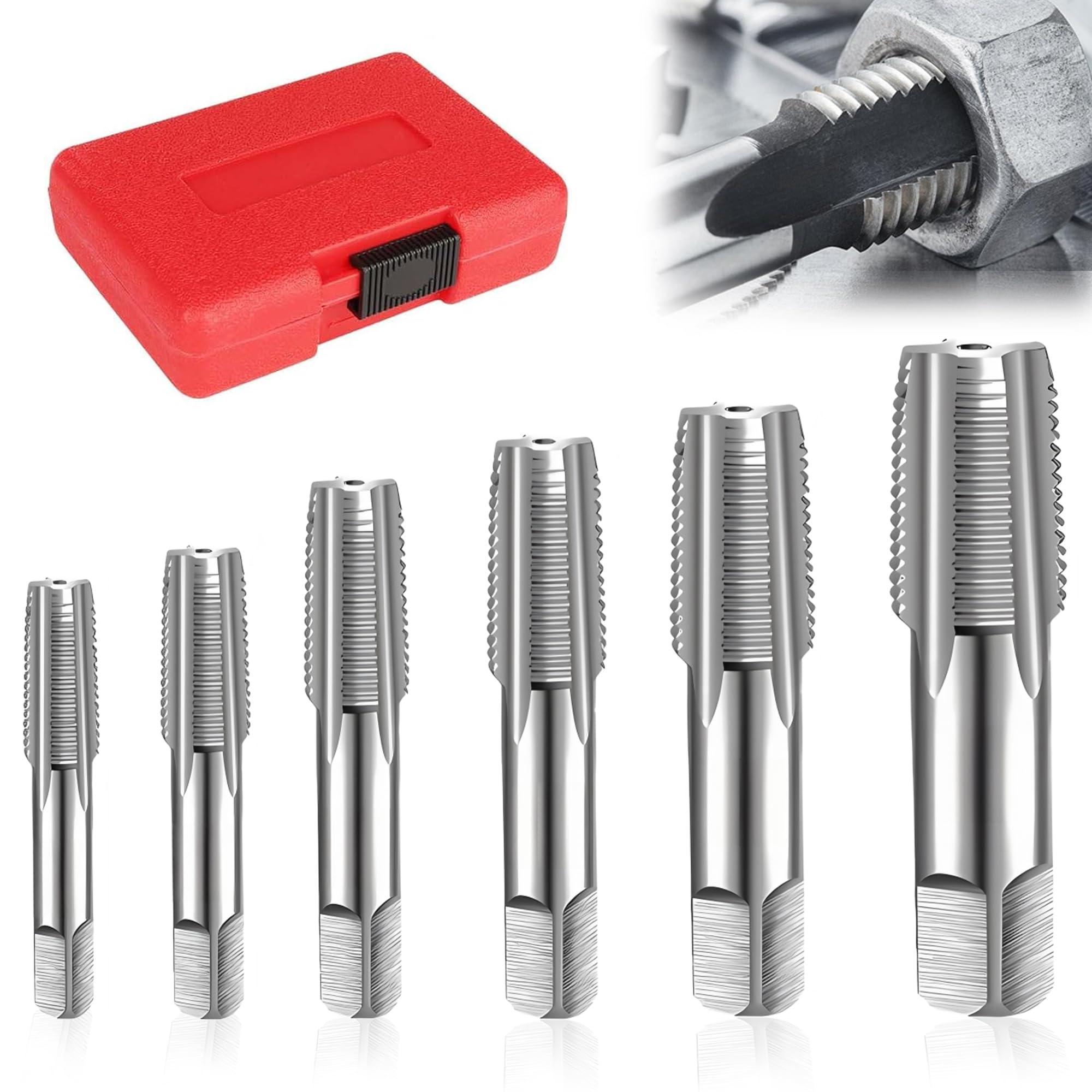 Lot de 6 tarauds NPT : kit de taraudage compact pour bricoleurs et professionnels pour couper les filetages endommagés dans les tuyaux en acier et en plastique