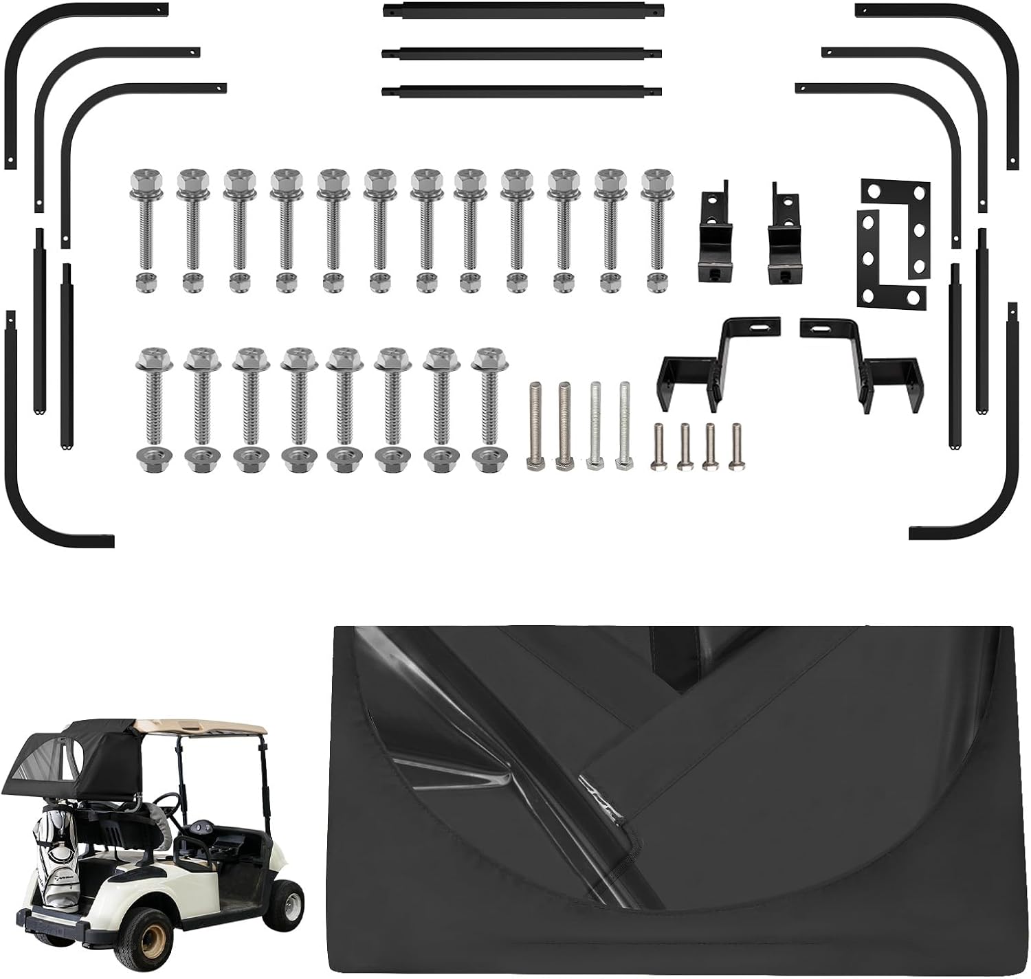 Universal Rear Bag Rain Cover Kit, Split Golf Cart Rear Rain Cover Kit Suitable for Most 2-Passenger Club Car EZGO Yamaha Golf Carts - Black