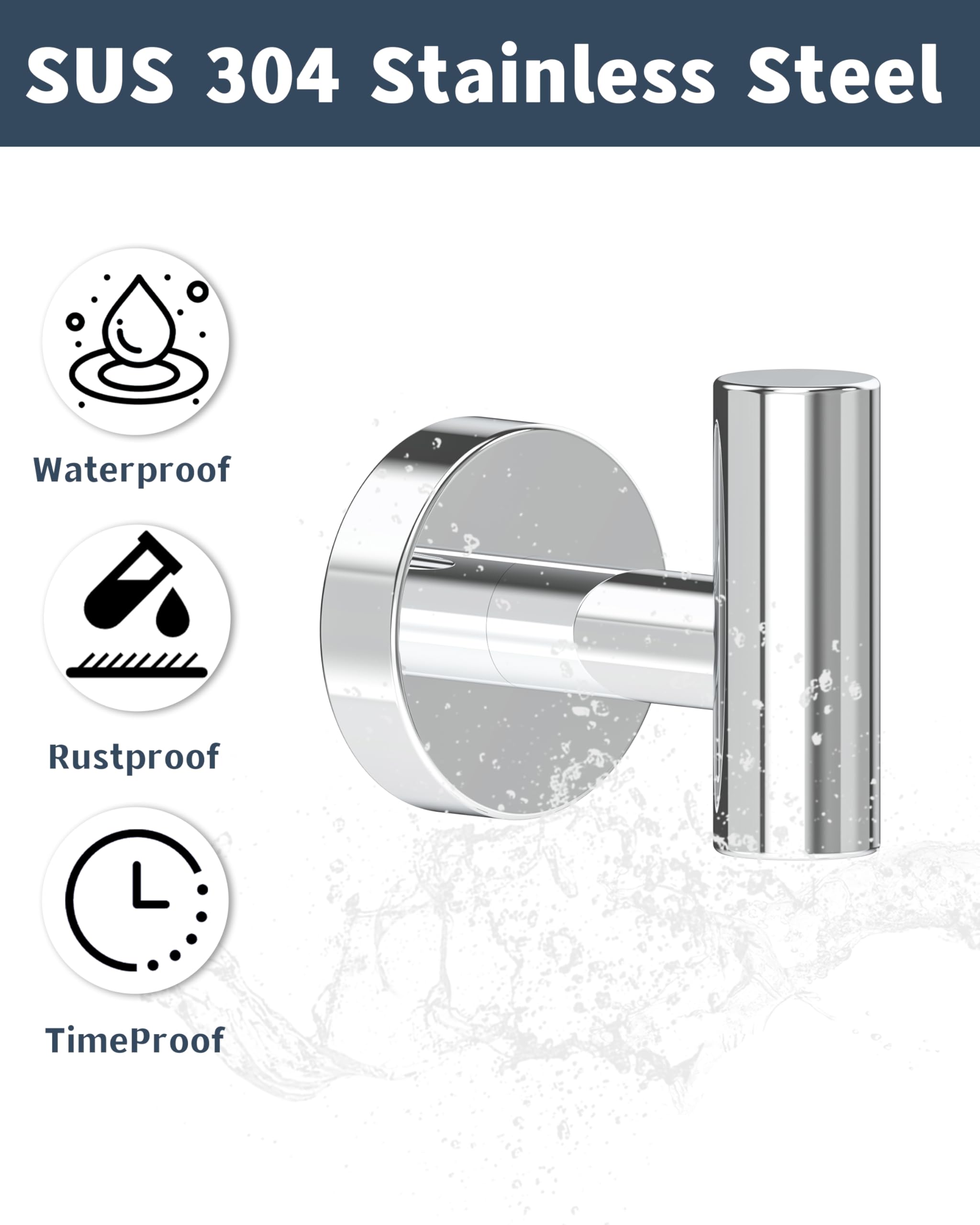 Chrome Bathroom Towel Hook, Coat Robe Clothes Hook for Kitchen Garage Wall Mounted 2 Pack, 304 Stainless Steel, Heavy Duty Door Hanger, Cabinet Closet Wall Hook for Hotel Pool (Polished Chrome)