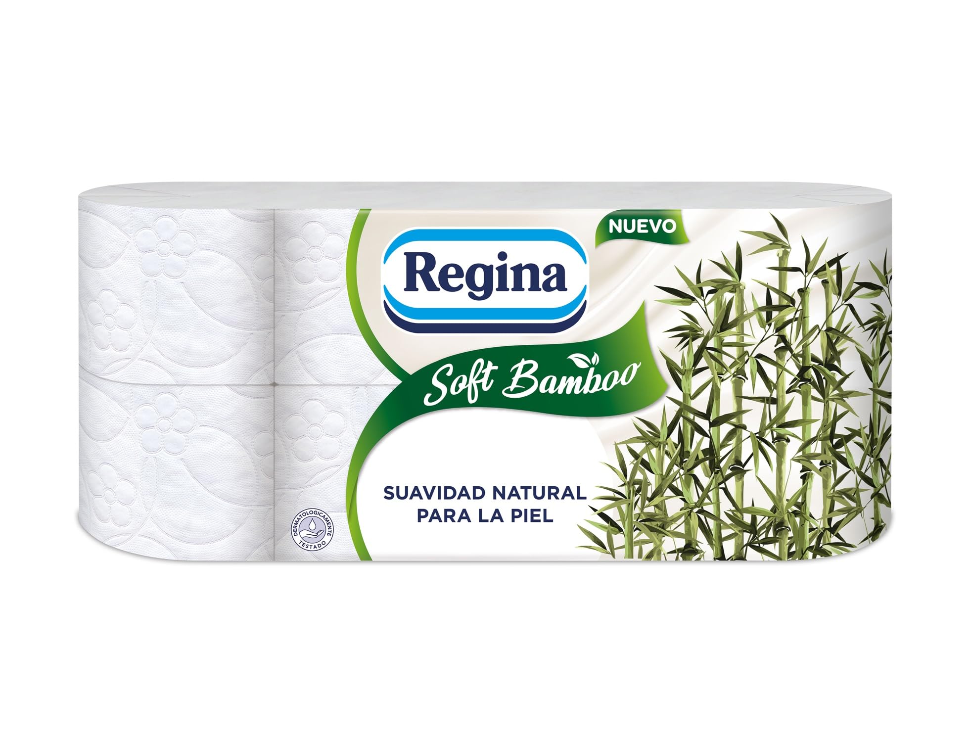 Regina Soft Bamboo - 8 Rollos de Papel Higiénico 3 Capas, 160 Hojas, Suavidad Natural para tu Piel, fabricado con Fibras de Bambú, Envase de Papel, Certificación FSC