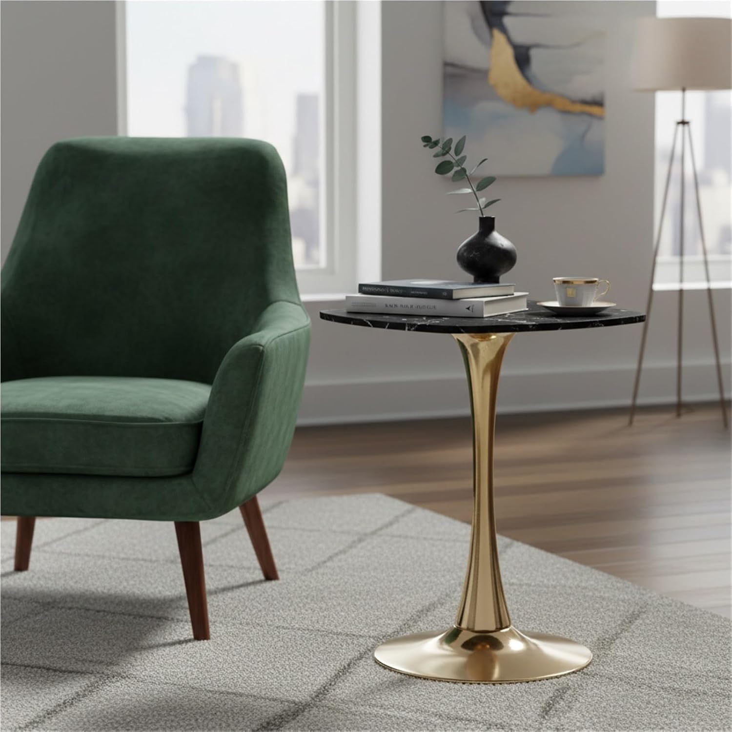 Square Pedestal Tulip Table Sleek Dining Accent Table for Home Small Space Stylish Everyday Living Use