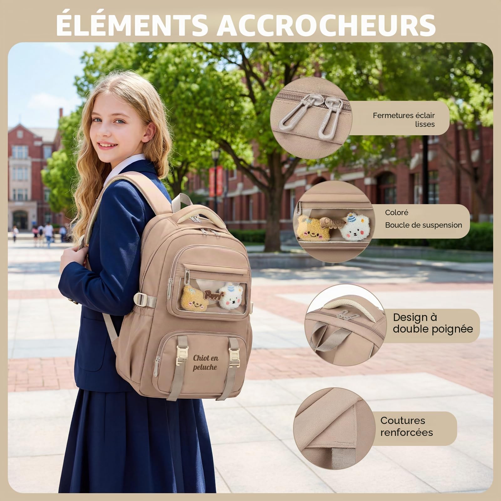Amythe Sac à dos Ado Fille 3e-7e École Voyage