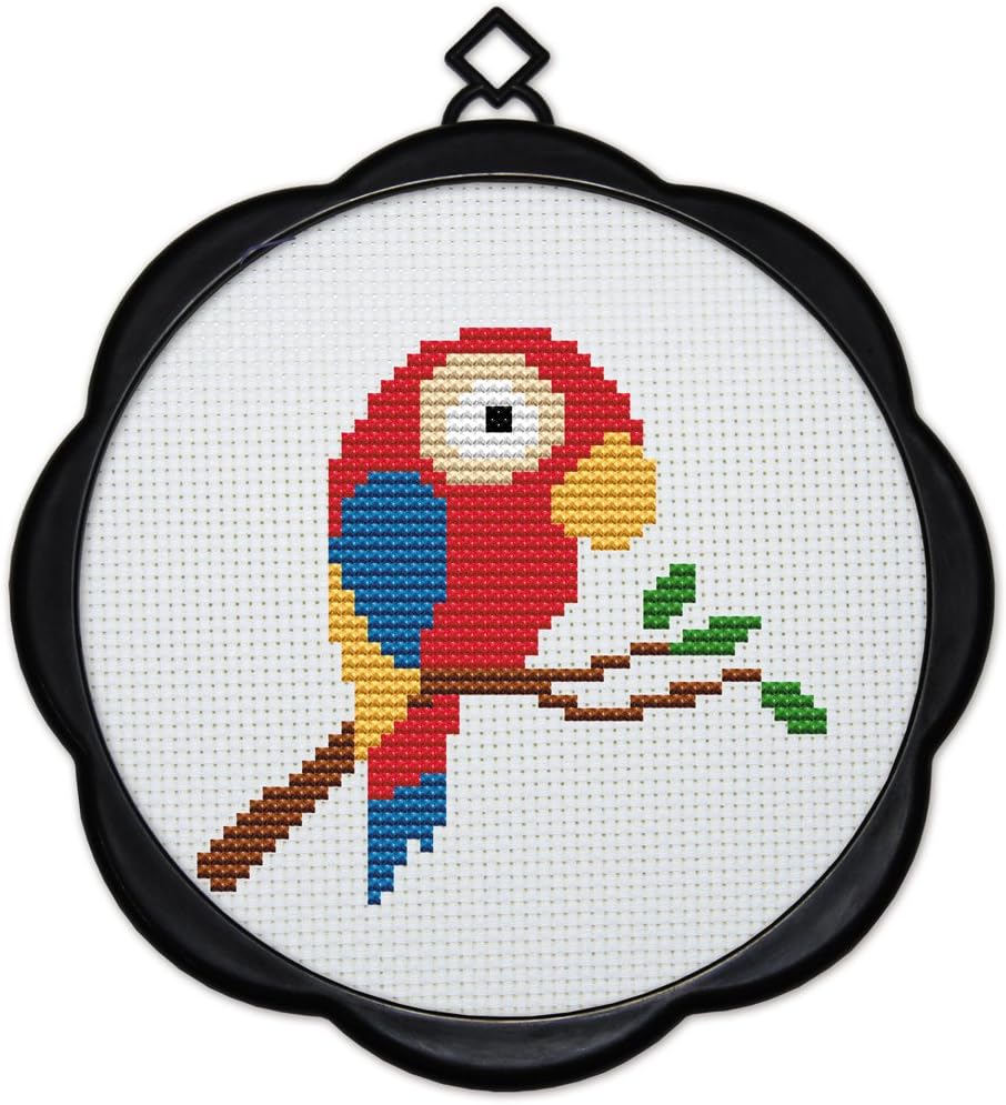 Maydear Full Range of Embroidery Starter Kits Stamped Cross Stitch Kits Beginners for DIY Embroidery 11CT 3 Strands- A Little Parrot 6.7 × 6.7 inch
