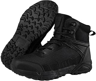 Botas militares para hombre, botas de combate, botas de combate, botas de seguridad duraderas, botas altas para todos los terrenos para senderismo, botas militares impermeables, Negro , 43