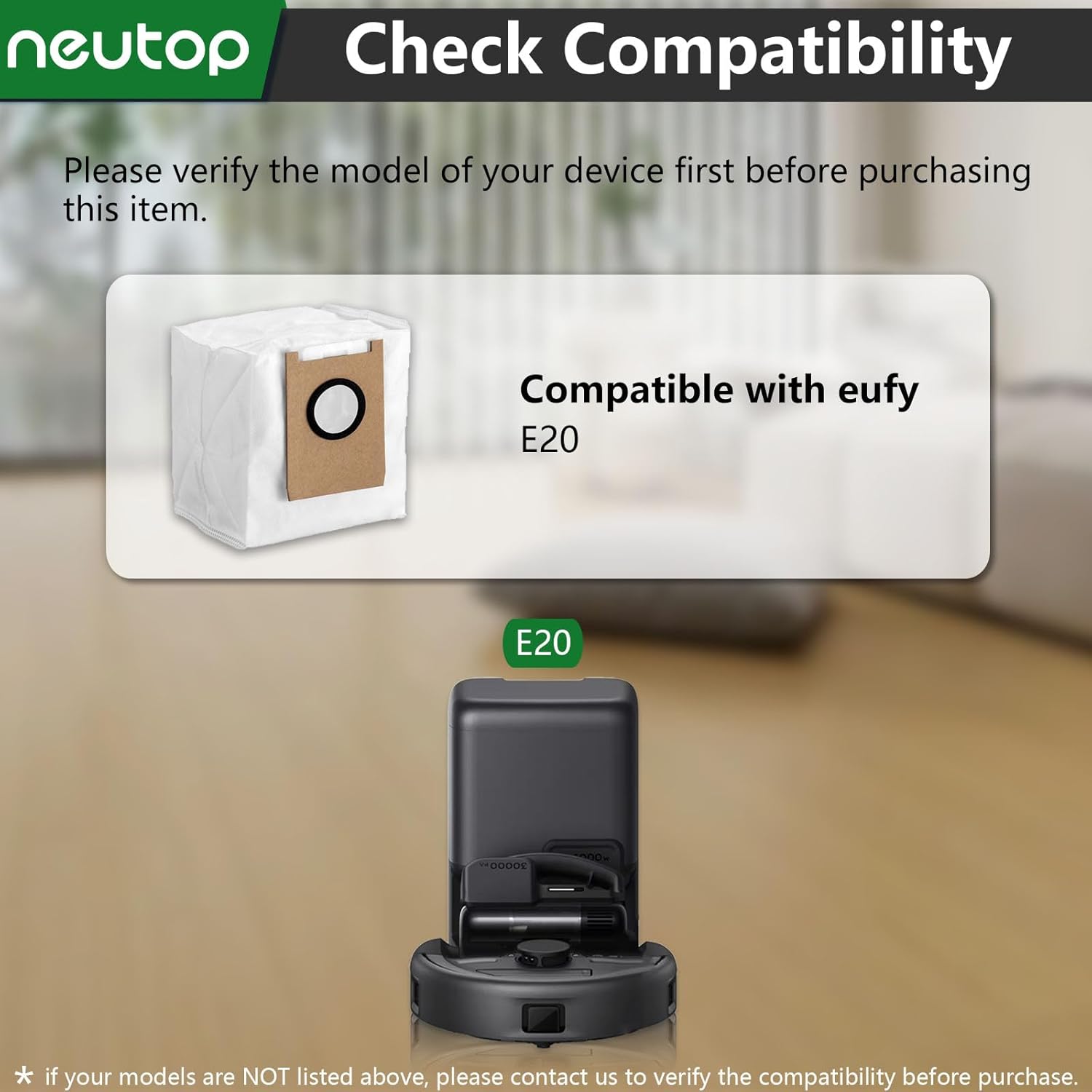 Neutop Replacement Dust Bags Compatible with eufy E20, Robot Vacuum Parts Accessories Disposable Bags, 12-Pack.