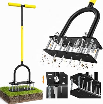 Manual Aerator Lawn Tool with 15 Sharp Metal Spikes,Grass Aerator