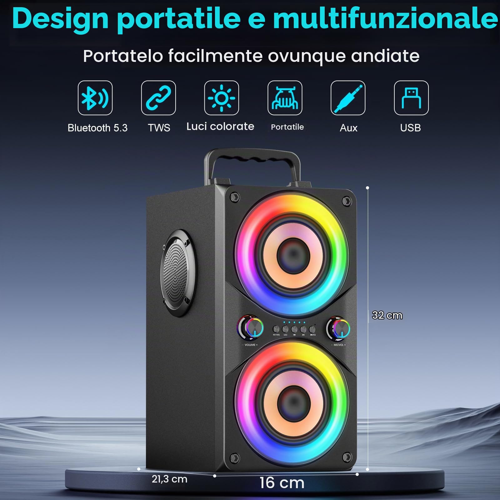 Cassa Bluetooth Potente da 100W, Altoparlante Wireless con TWS Stereo, Bassi Profondi, Cassa Portatile da Festa con Subwoofer e Luci LED