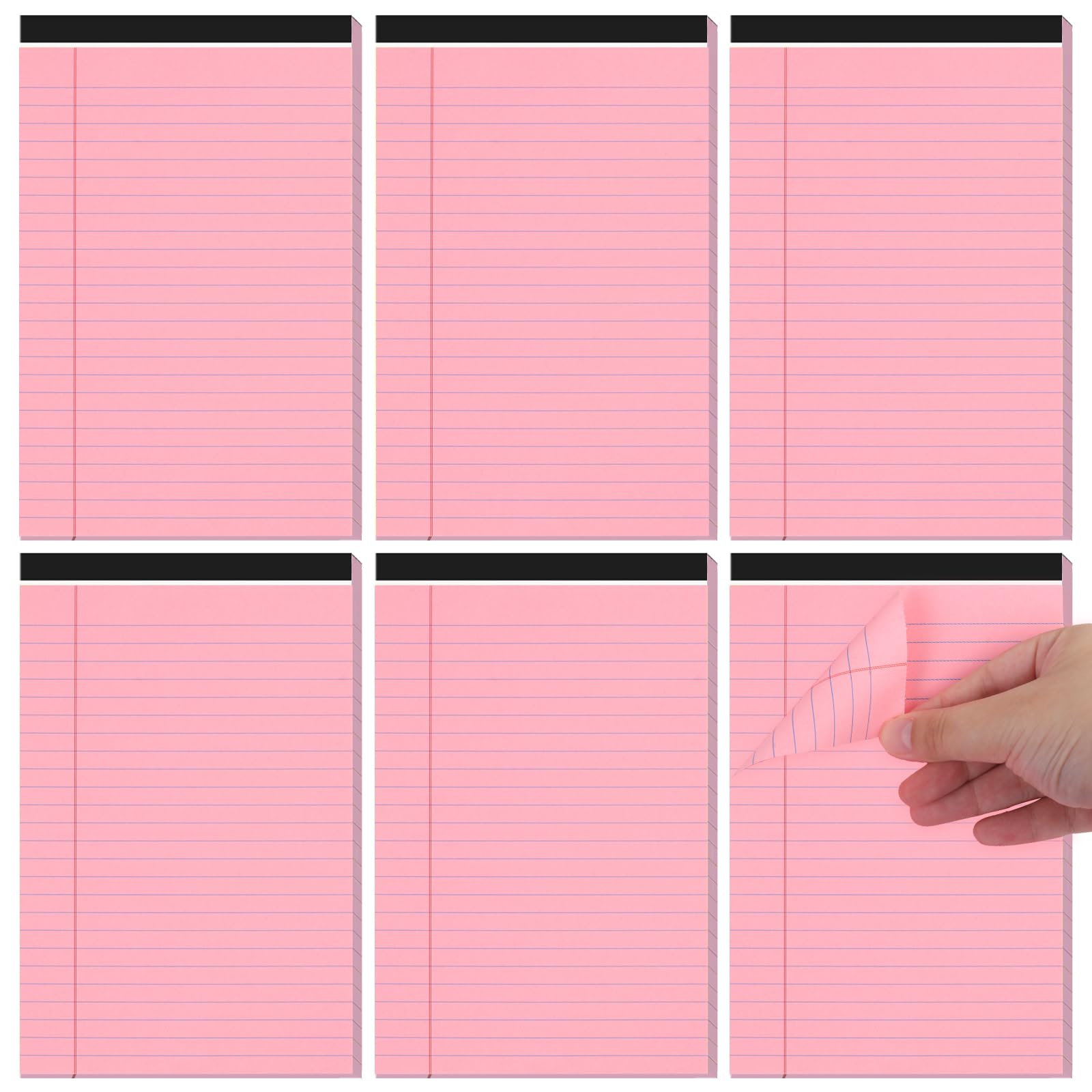 Utron 6 PCS Small Legal Pads 5x8 Pink, Narrow Ruled Small Note Pads 5x8, Micro Perforated Writing Pad, College Ruled Legal Notepads 5x8 for Study,