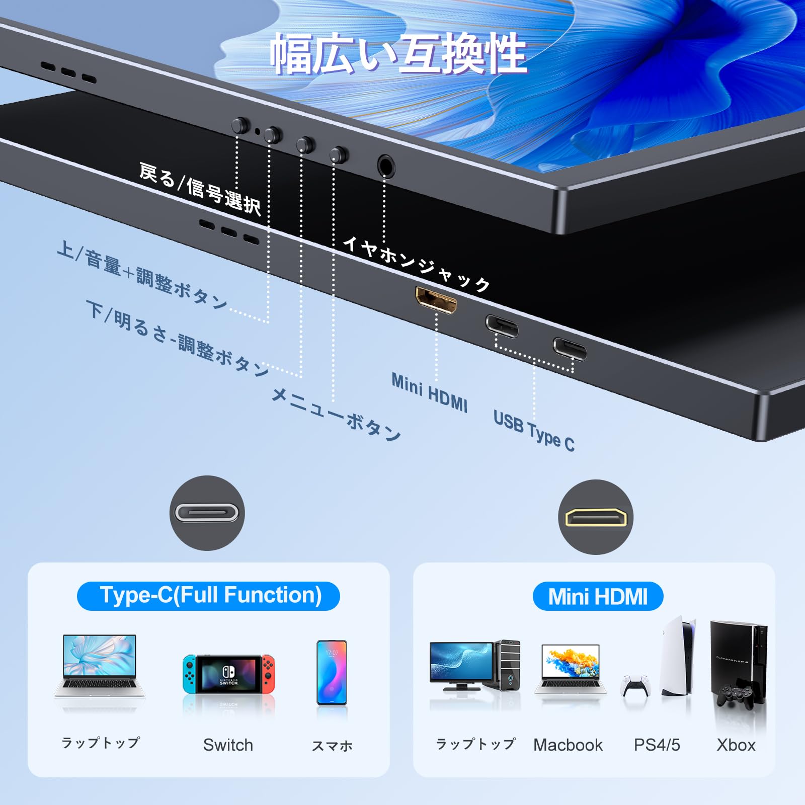 Amazon.co.jp: モバイルモニター 18.5インチ COOLHOOD 120Hz 1080P HDR