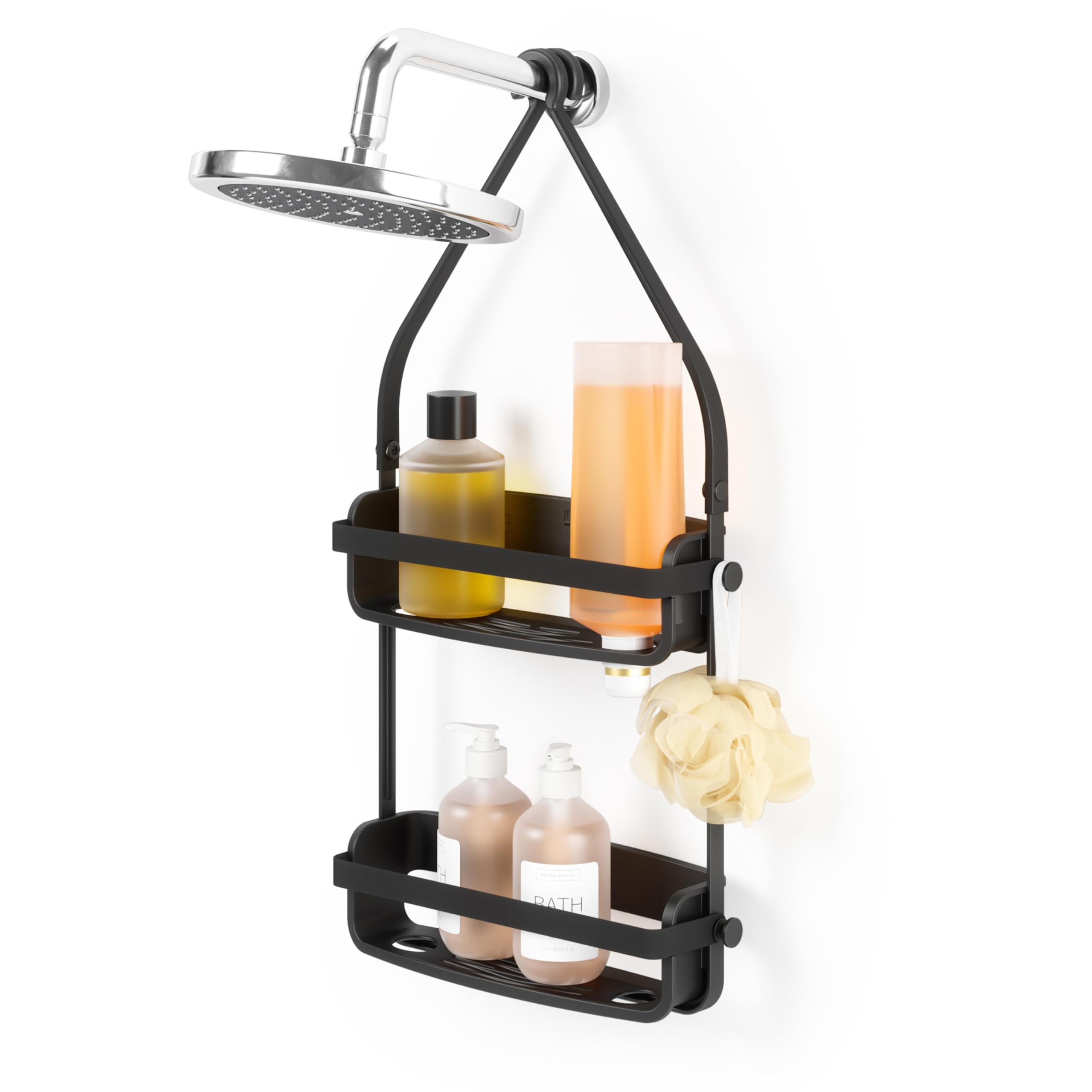 Umbra Flex Shower Caddy with Patented Gel-Lock Technology Suction Cup, Black