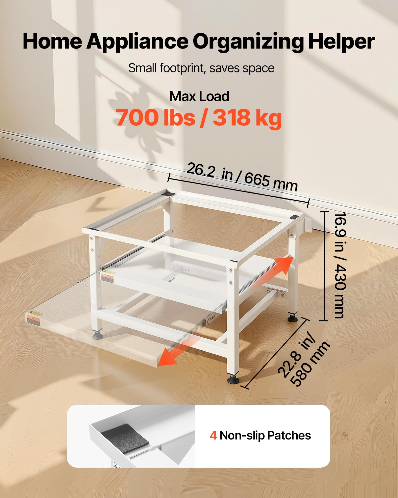 VEVOR Podstawa do pralki o wysokości 410 mm, podwyższenie pralki z wysuwaną półką, nośność 318 kg, antypoślizgowe nóżki, stalowy cokół do suszarki, podest, uniwersalne dopasowanie, biały