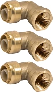 3/4 Inch x 3/4 Inch 90 Degree Female Adapter Elbow, Pack of 3, Push to Connect Brass Plumbing Fitting, PEX Pipe, Copper, CPVC, PE-RT, HDPE, U314LF