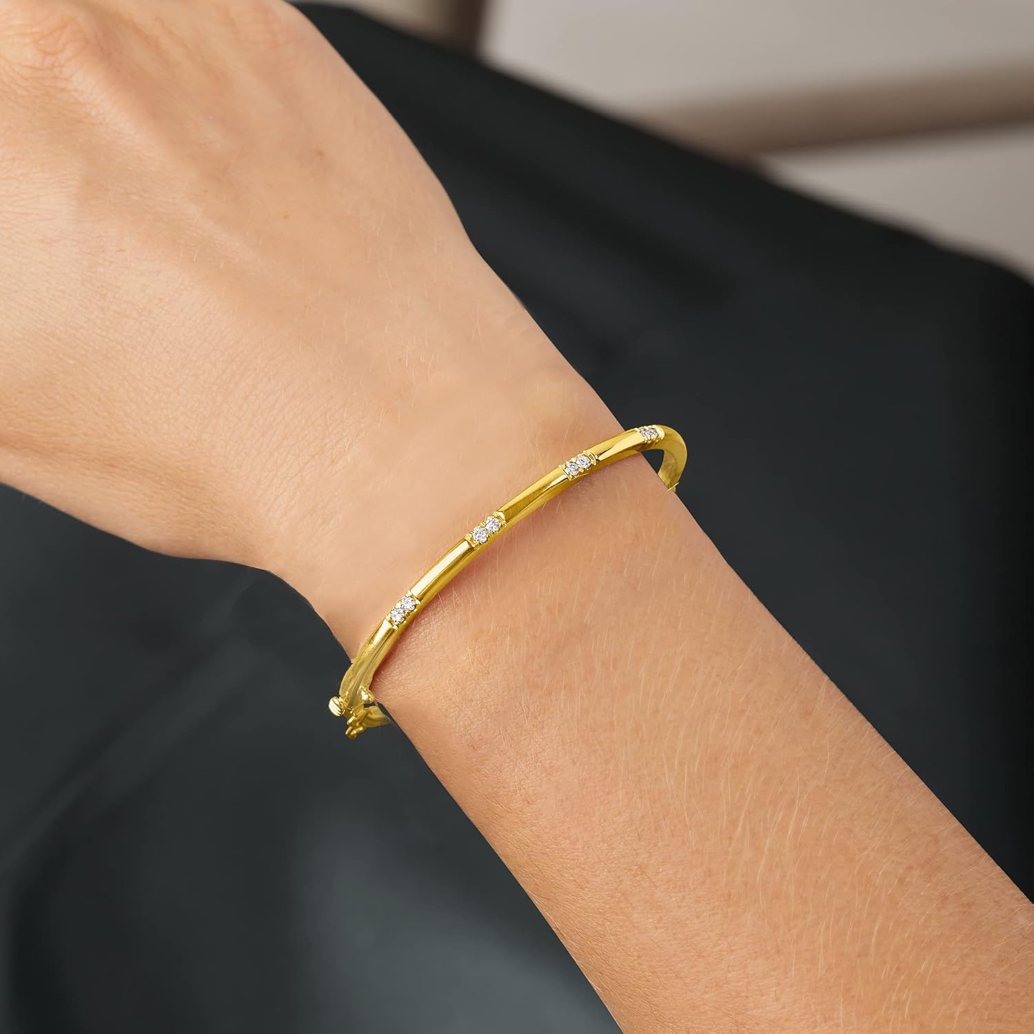 Ross-Simons 0.33 ct. t.w. Diamond Station Bangle Bracelet in 18kt Gold Over Sterling