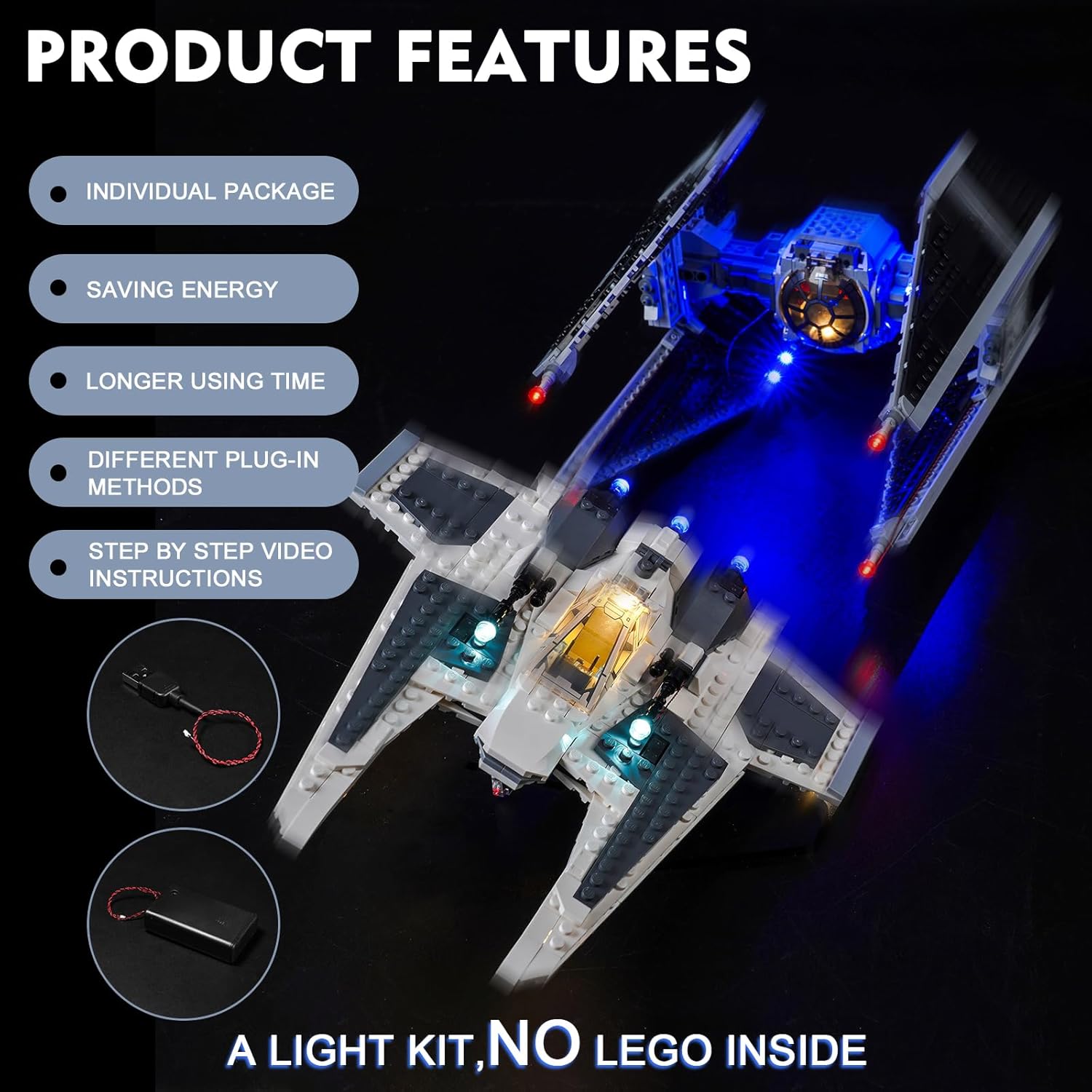 BrickBling LED Light Compatible with Lego Mandalorian Fang Fighter vs. TIE Interceptor Building Set (No Model), Creative Lights Compatible with Lego 75348, Great Surprise for Adult