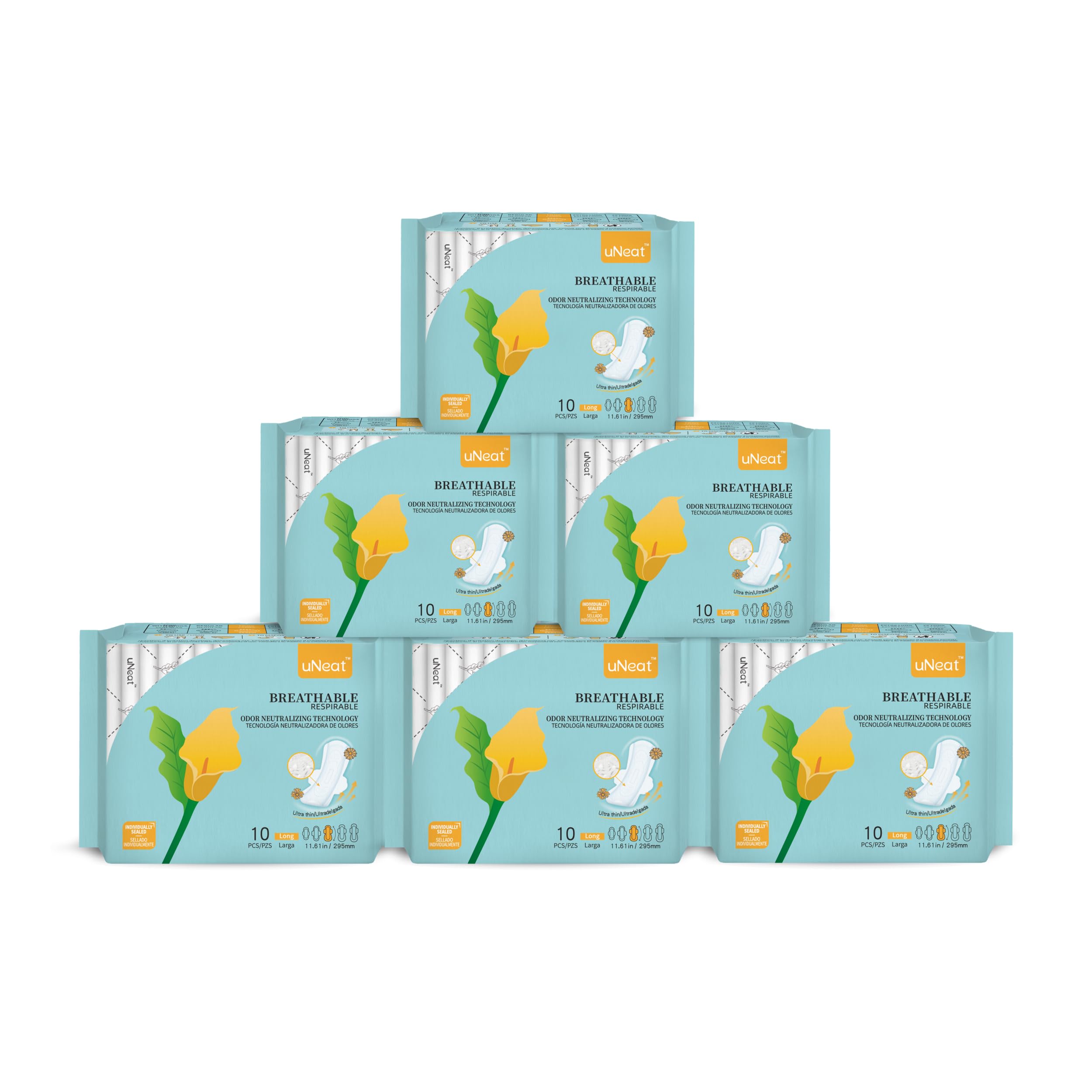 uNeat Maxi Pads with Wings Long Overnight Period Pads for Women Feminine Care Heavy Absorbency Odor-Neutralizing Tech Unscented